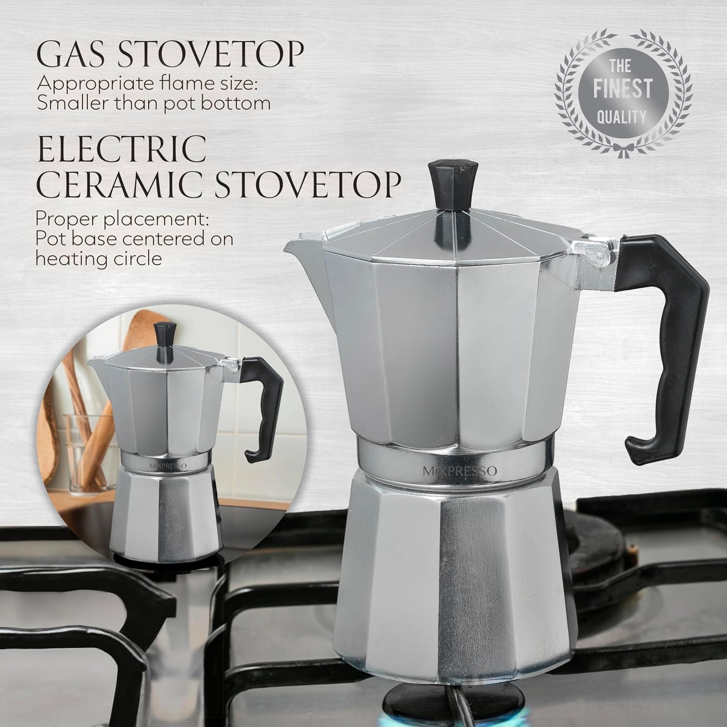 Mixpresso 3 Cup Moka Pot Stovetop Espresso Maker, Italian Cuban Coffee Pot