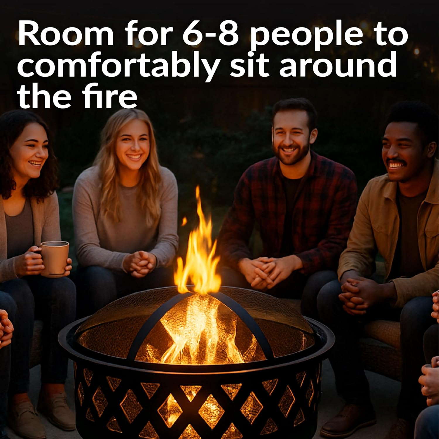 Sunnydaze Crossweave Large Outdoor Fire Pit, Wood Burning, Round, 36" | Black, Heavy Duty Steel Metal, Patio Fire Pit with Spark Screen, Poker, & Cover, Wood Firepit for Outside, Backyard, or Deck