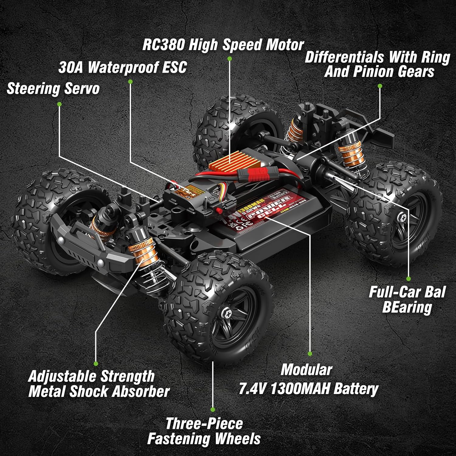 1:18 All Terrain RC Car for Adults & Boys (HS18-05), 4WD Off-Road RC Truck High Speed Fast 40+ KPH