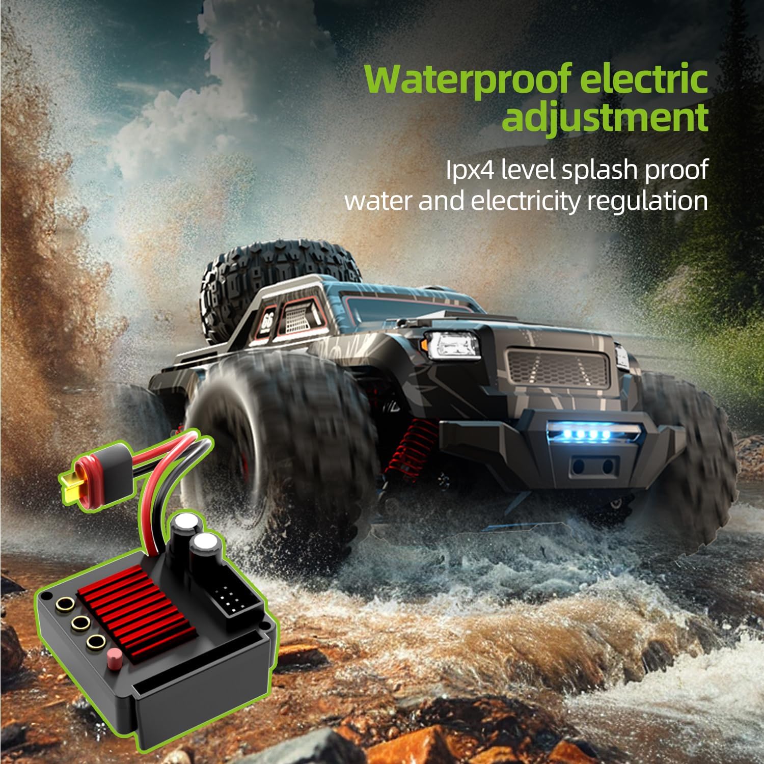 【Modular battery】All Terrain 2.4GHz 1/16 RTR Brushless Fast RC Cars, Max 42mph Electric Off-Road RC Truck