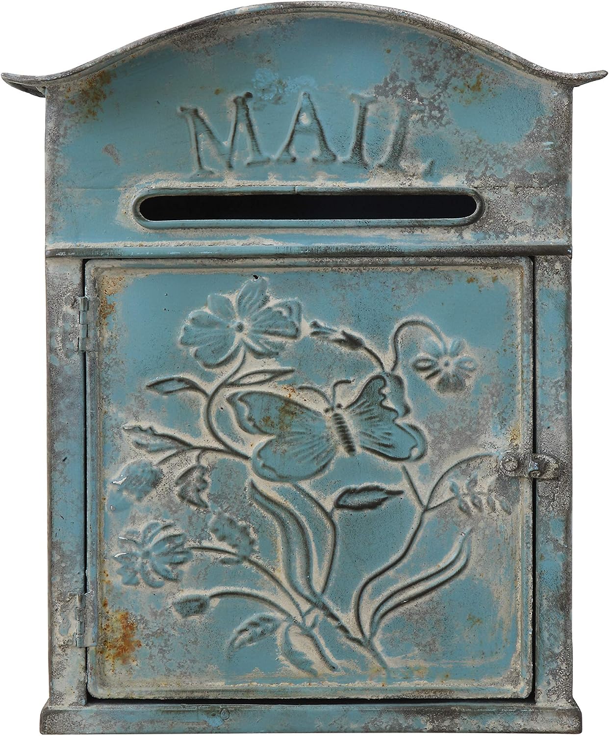Creative Co-Op Distressed Blue Embossed Tin Mail Box