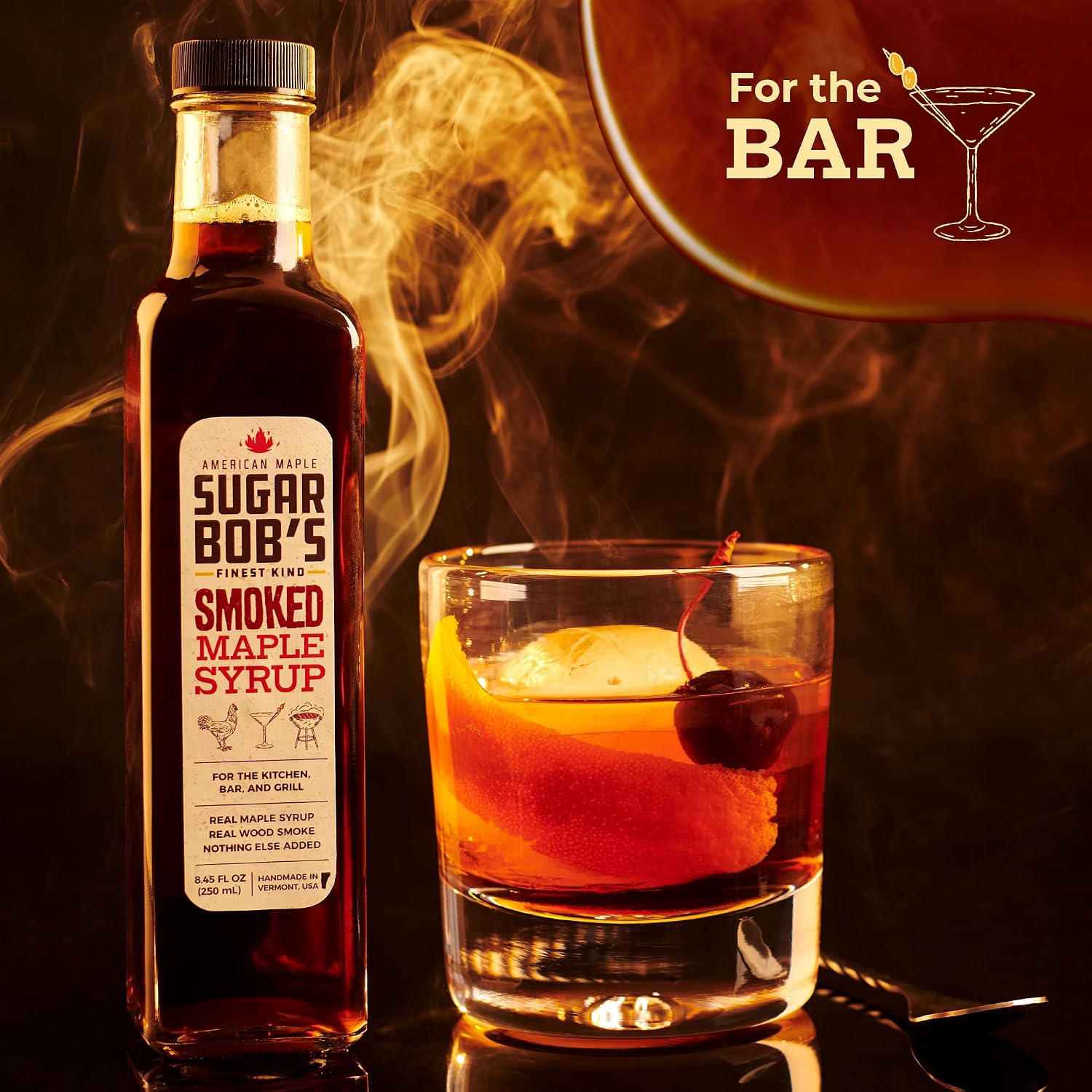 Sugar Bob’s Finest Kind - Smoked Maple Syrup, 8.45 fl oz (1 pk) | Real Maple Syrup Infused with Wood Smoke, Adds Flavor to Dishes, For the Bar