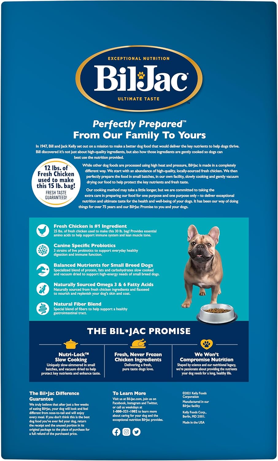 Bil-Jac Small Breed Adult Dry Dog Food with Chicken & Probiotics | 6 lb | Fresh Chicken Is #1 Ingredient with Easy-to-Chew Bites, Probiotics & Omega Fatty Acids for Energy, Digestion & Skin Health