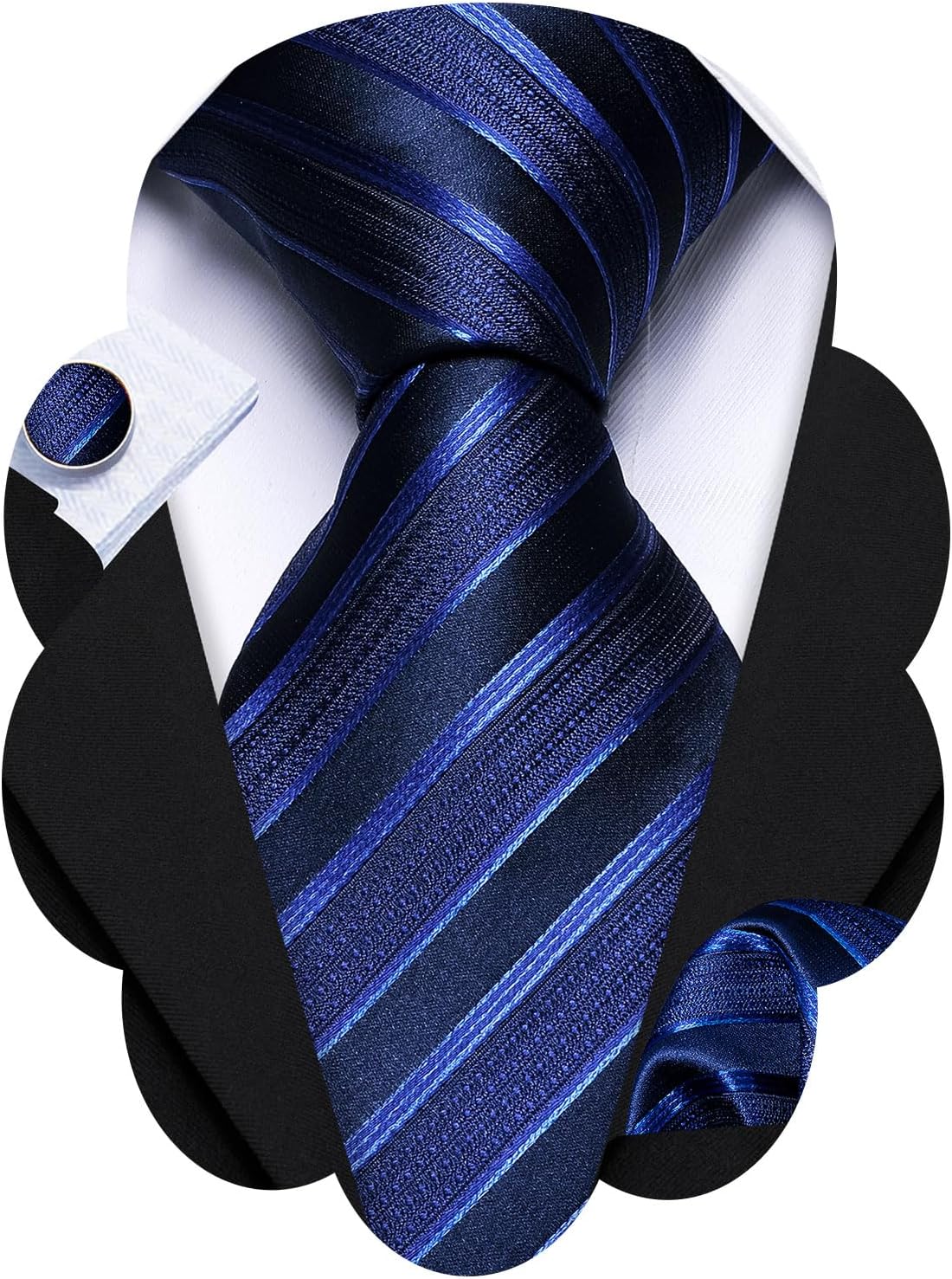 Barry.Wang Plaid Ties for Men Silk Necktie Handkerchief Cuff Links Set