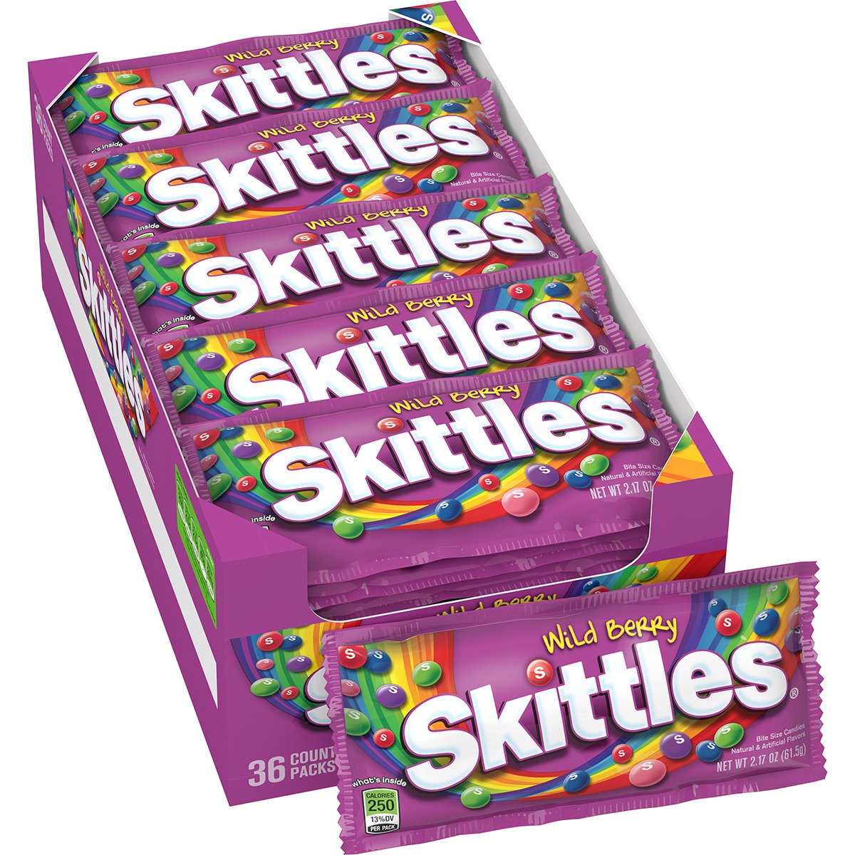 SKITTLES Wild Berry Chewy Candy, Full Size, Bulk Box, 36 Pack, 2.17 oz | Chewy wild berry fruity candy full size packs individually wrapped for movie nights, party favors, snacks, road trip, bulk