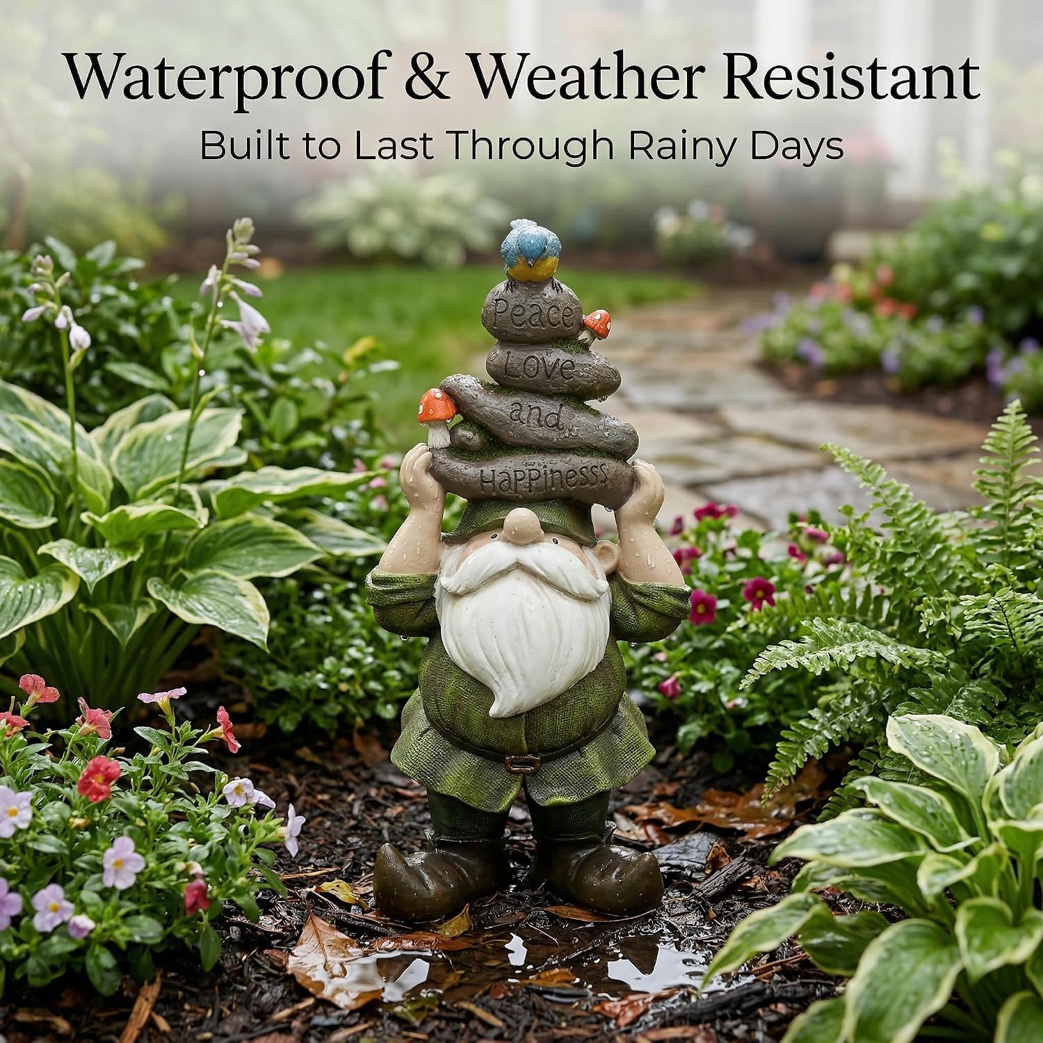 Garden Gnome Statue Outdoor Decorative Gnome Statue,Gnome Held Stones with His Head
