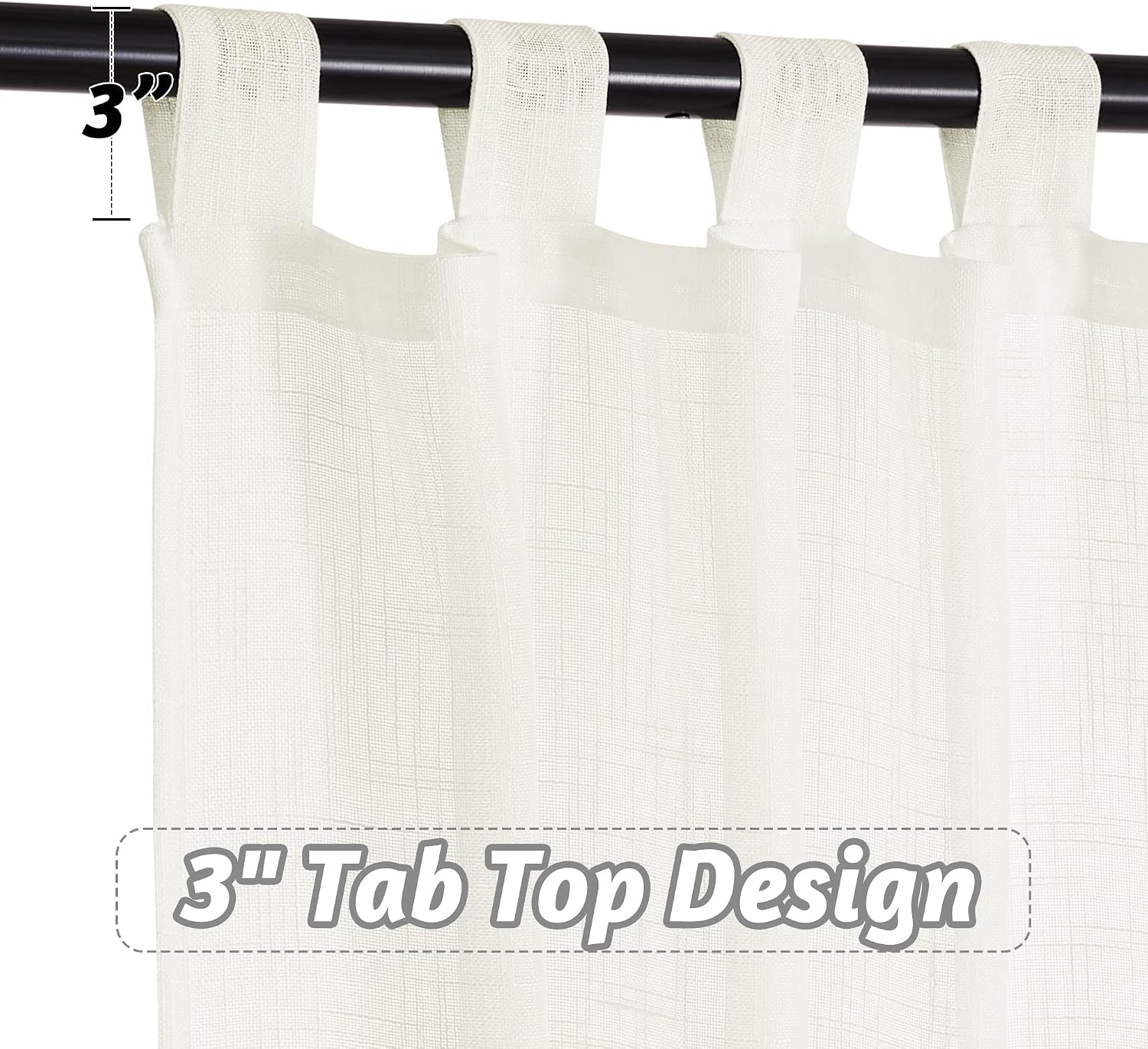 RYB HOME Linen Sheer Curtains - Linen Textured Semi Sheer Curtains for Kids Nursery Bedroom Living Room Window