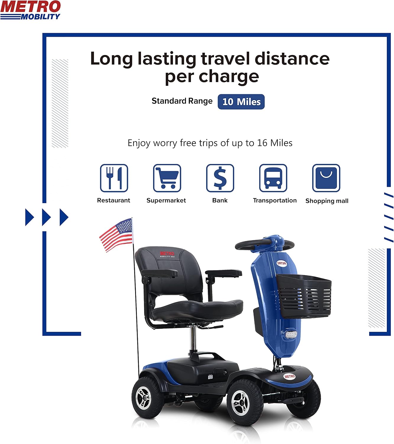 Metro Mobility 4 Wheel Powered Mobility Scooter for Seniors - 300 lbs Capacity Electric Mobility Scooter for Adults - Long Range Power Extended