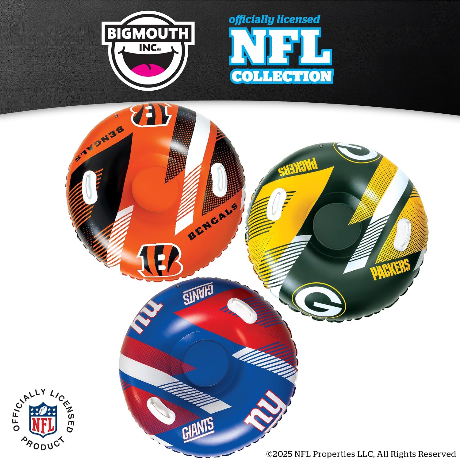 Big Mouth Inc NFL Snow Tube, Heavy Duty Inflatable Snow Sled for Winter Tubing, Ride-On Snow Tube with Handles for Kids and Adults, Outdoor Winter Fun and Football Fan Gifts