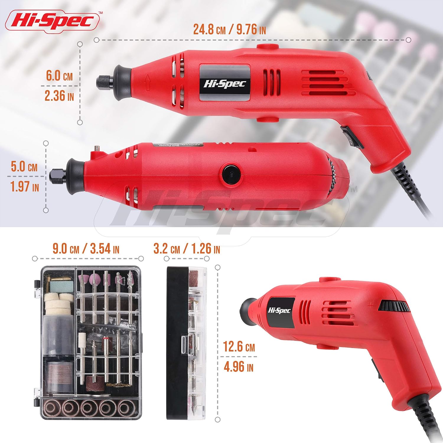 Hi-Spec Corded Rotary Tool Kit for Cutting, Grinding and Sanding with Bits