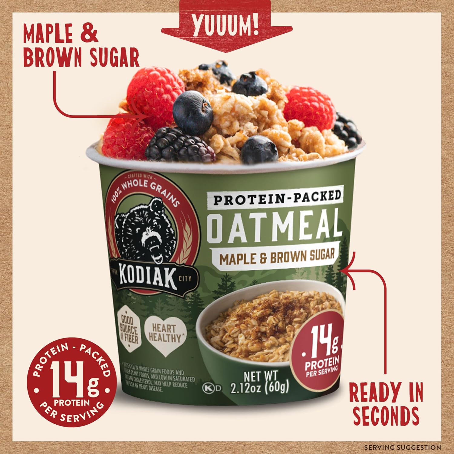 Kodiak Cakes Instant Protein Maple & Brown Sugar Oatmeal in a Cup, 2.12oz (Pack of 12)