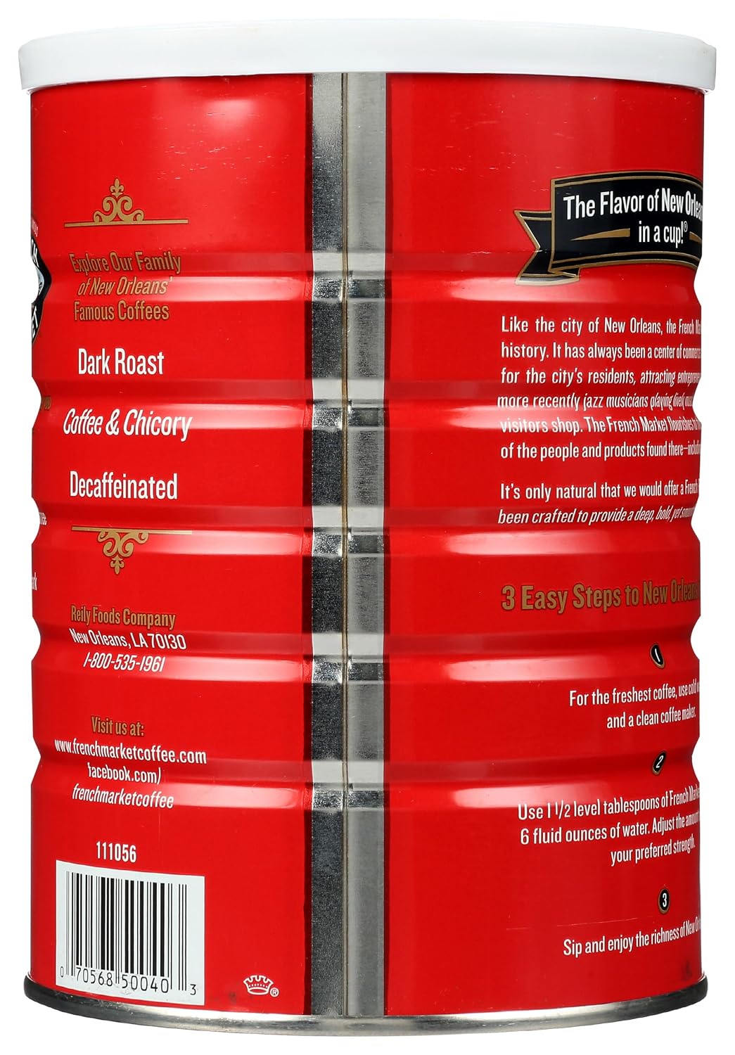 French Market Coffee & Chicory Dark Roast Ground Coffee, 12oz Can (Pack of 6)