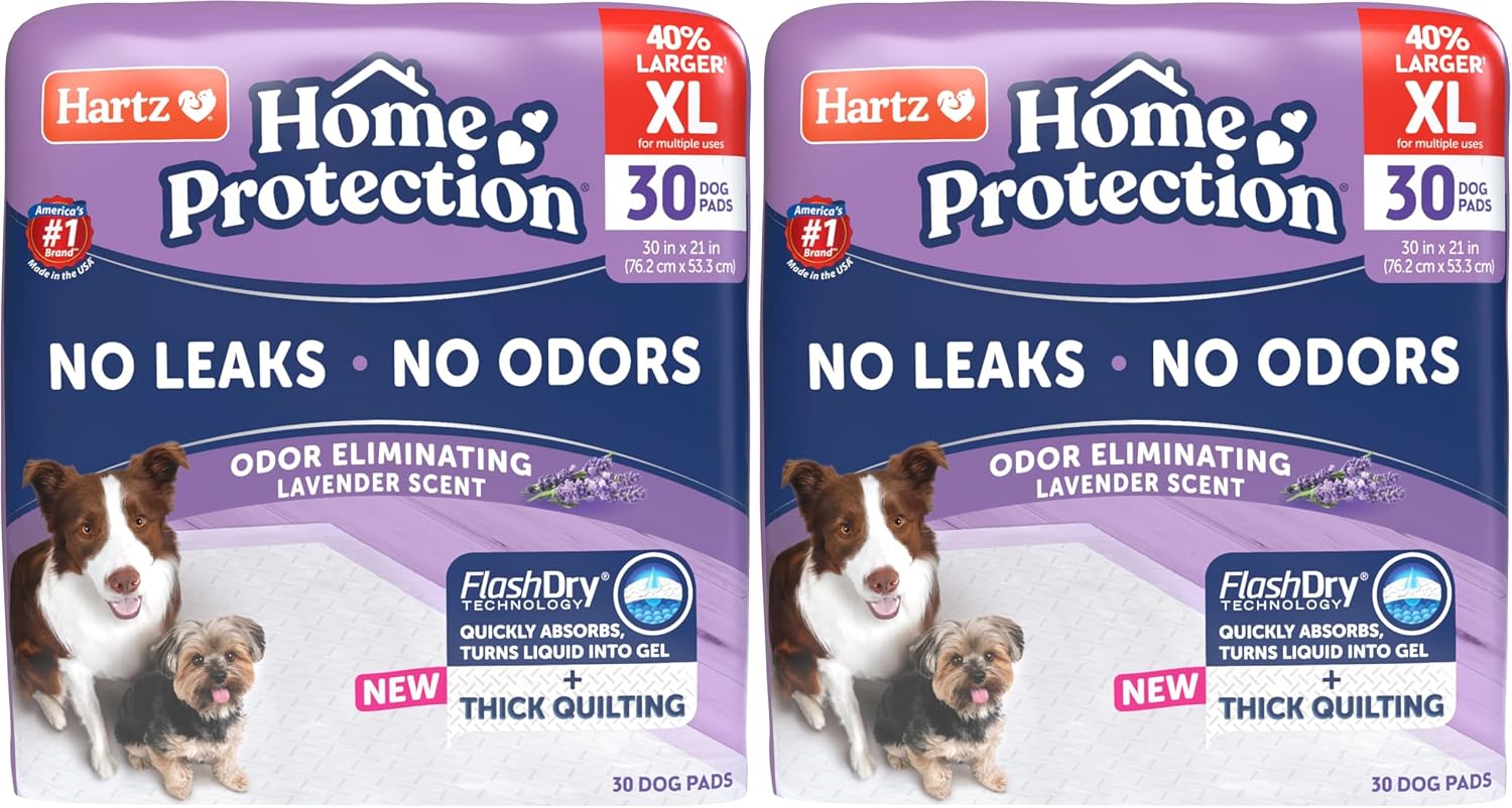 Hartz Home Protection Super Absorbent Odor Eliminating Lavender Scented No Leak Dog Pads,XL 30 count