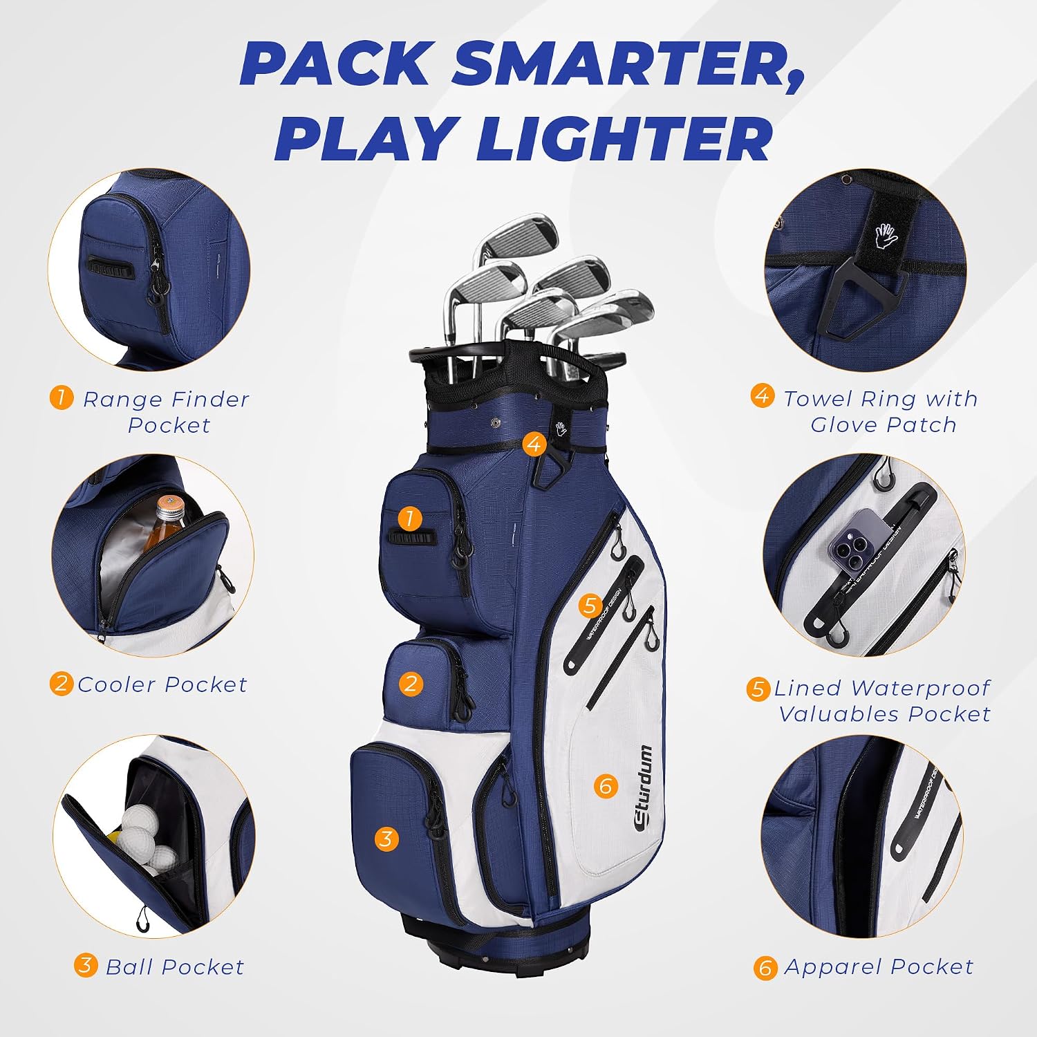 Golf Cart Bag 14-Way Organizer Divider, Lightweight 5.5 lbs Golf Club Bags for Men & Women, 10 Pockets with Cooler, Dual Waterproof Valuables Pockets, Rain Cover