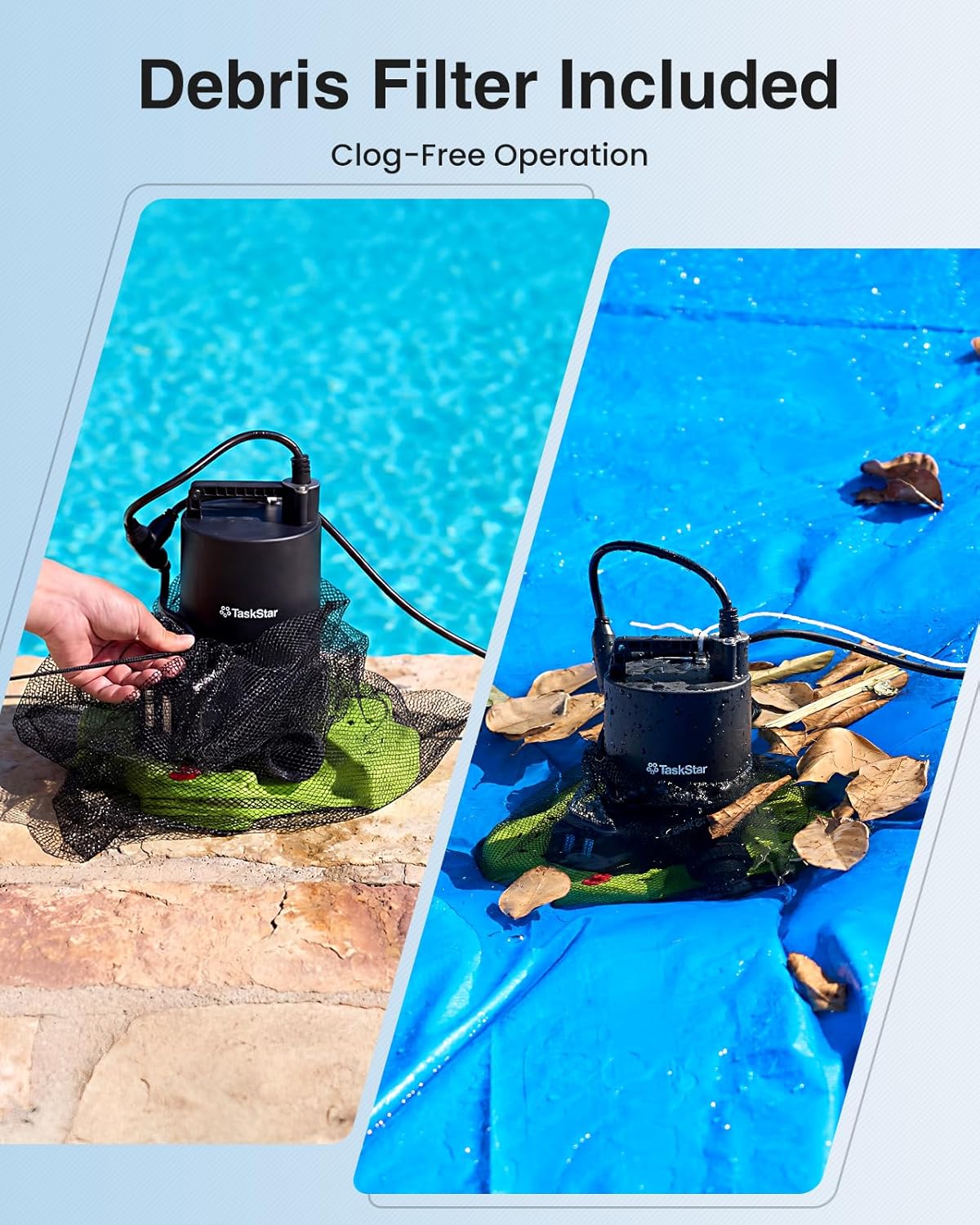 3035 GPH 2-in-1 Pool Cover Pump & Submersible Water Pump with 23FT Hose | 1/3HP Auto On/Off Sump Pump with Anti-Clogging Filter Bag for Swimming Pool