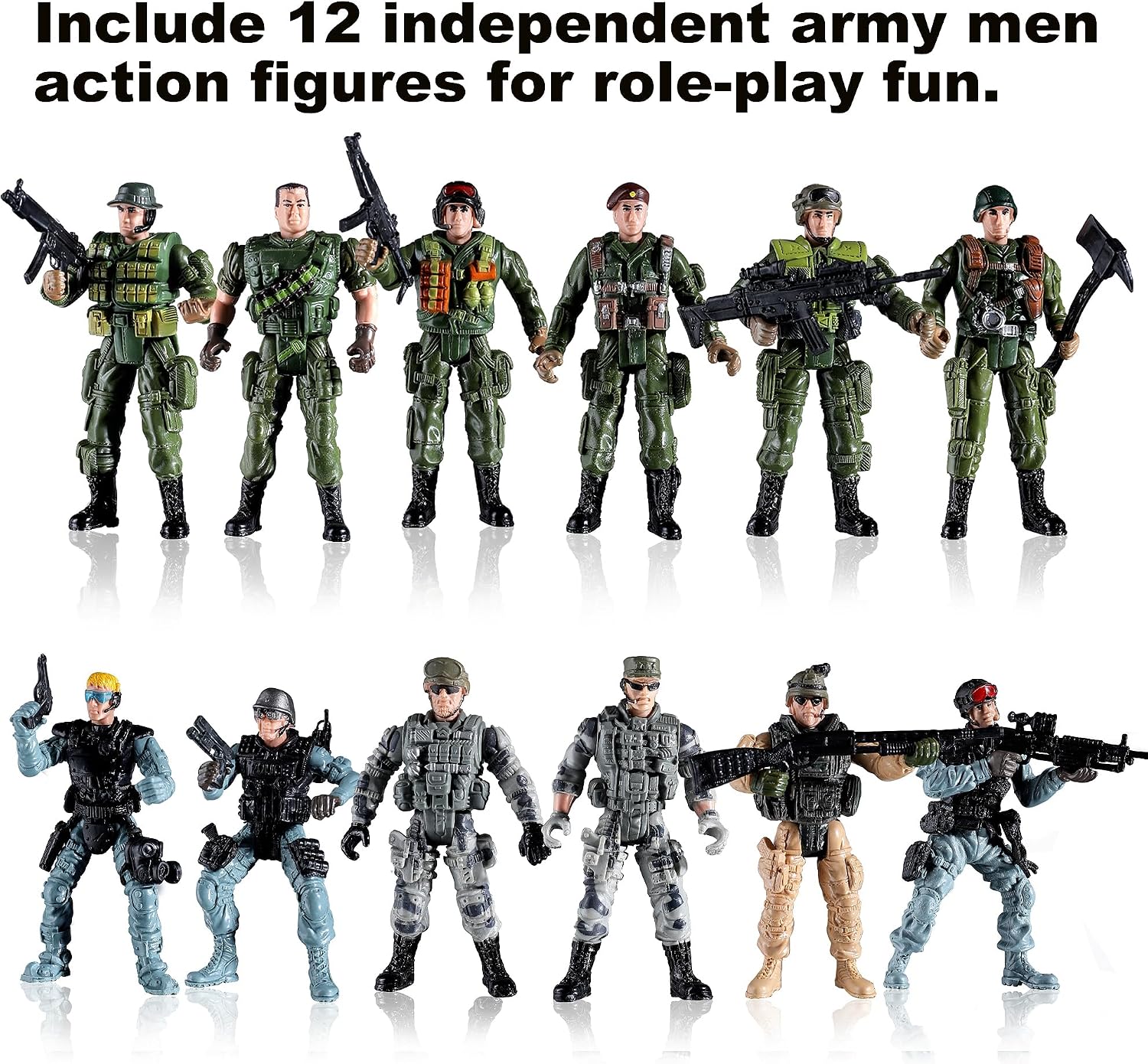 Mr.River US Army Men and SWAT Team Toy Soldiers Action Figures with Military Weapons Accessories for Kids Boys Girls,12Pcs