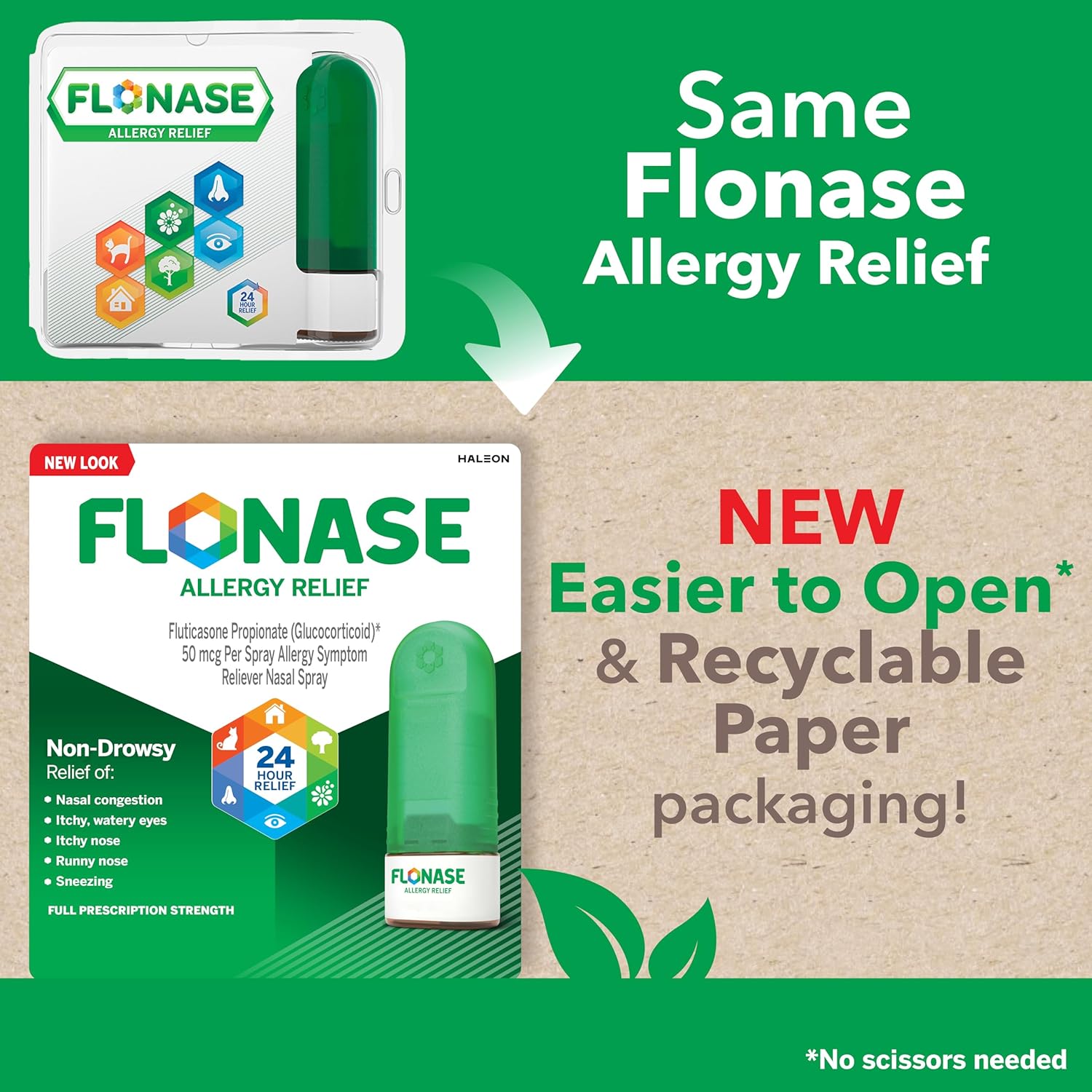 Flonase Nasal Spray for Allergy Relief, Tissues Included, 144 Sprays | Fluticasone Propionate Nasal Spray, Multi-Symptom Relief