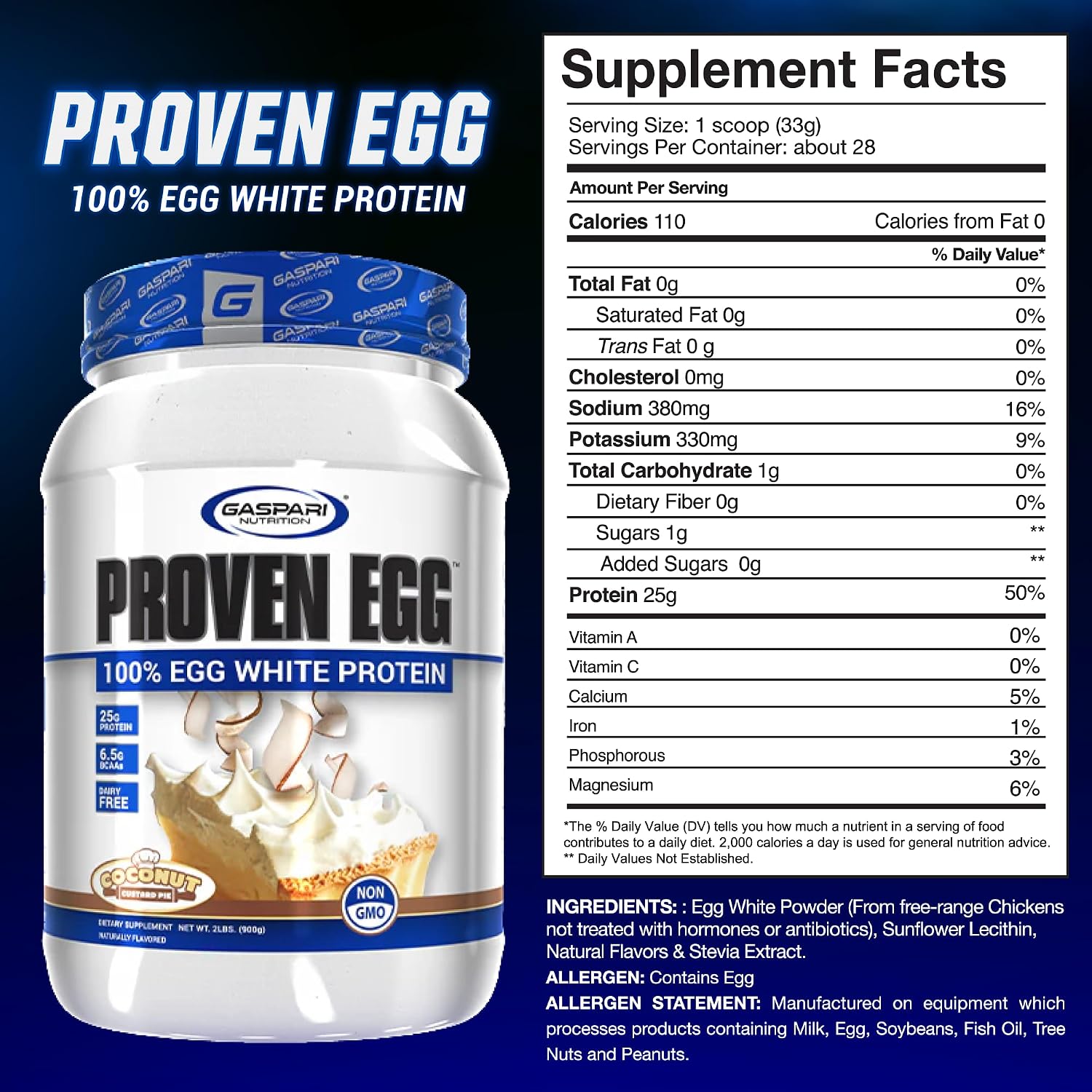 Gaspari Nutrition Proven Egg White Protein Powder, 25g Chocolate Protein Powder, 100% Egg White Protein, Keto Friendly, Dairy and Lactose Free, Soy Free (2 lbs, Chocolate)
