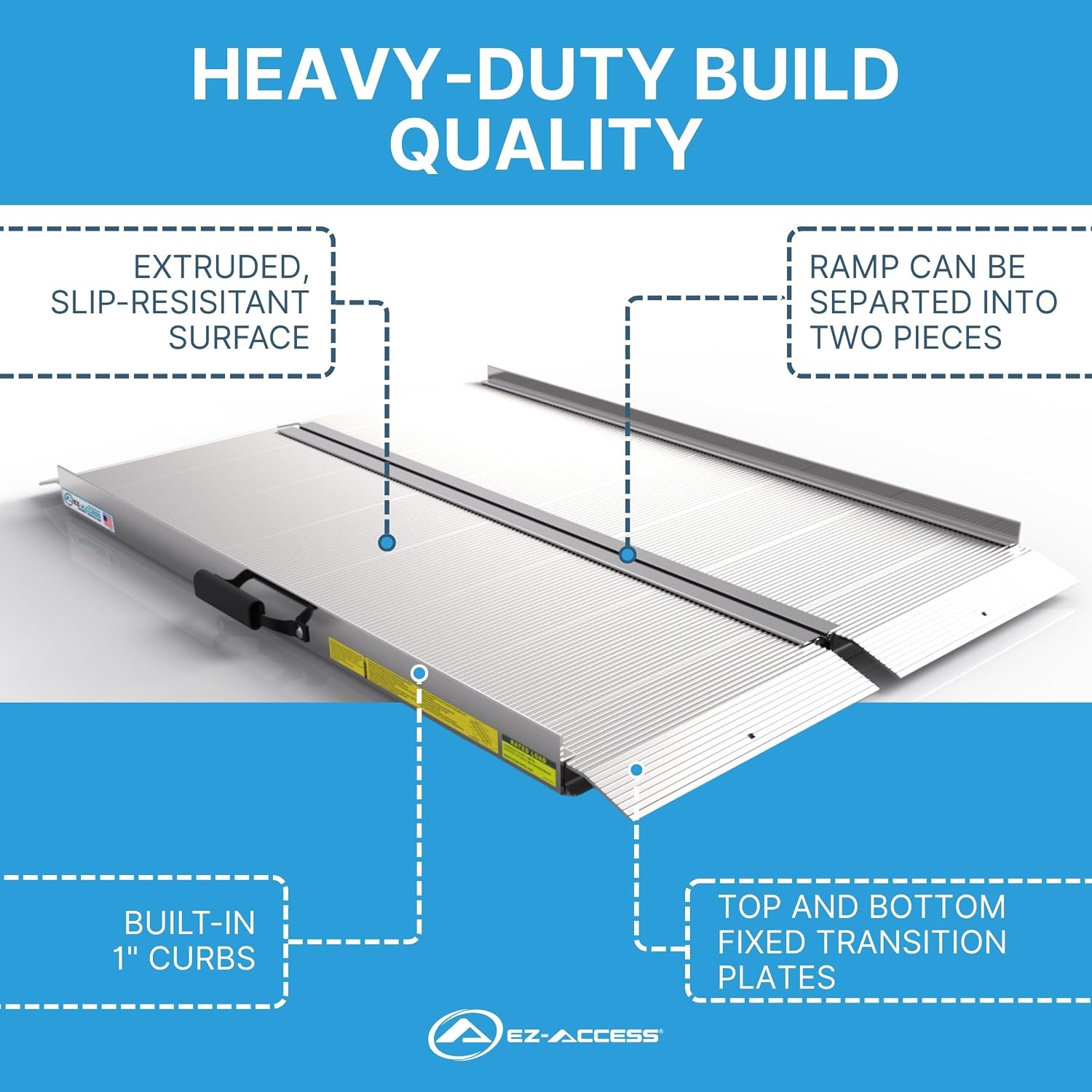 EZ-ACCESS TRAVERSE Aluminum Singlefold Folding Ramp, Portable Loading Ramps for Wheelchairs, Motorcycles, Lawn Tractors & ATVs, Heavy Duty Aluminum Folding Ramps with Carrying Handles (Silver, 4 Foot)