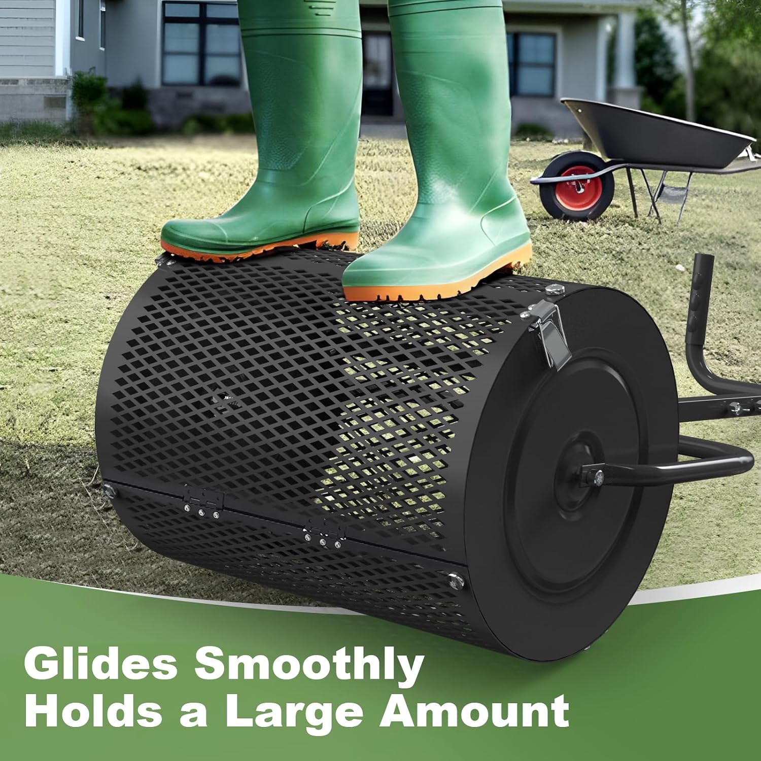 Lilyvane Compost Spreader, 24” Large Peat Moss Spreader with T Shaped Handle, Height Adjustable, Heacy Duty Garden Peat Moss Roller