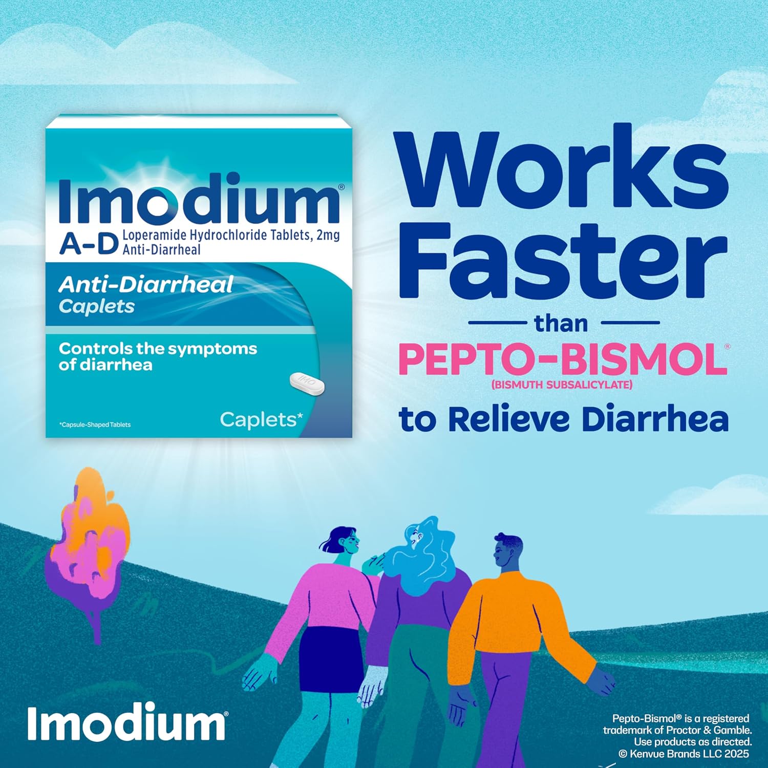 Imodium A-D Diarrhea Relief Caplets, 2mg Loperamide Hydrochloride, 24 Ct | Help Control Symptoms of Diarrhea, Due to Acute Traveler's Diarrhea, for Kids 6+ and Adults