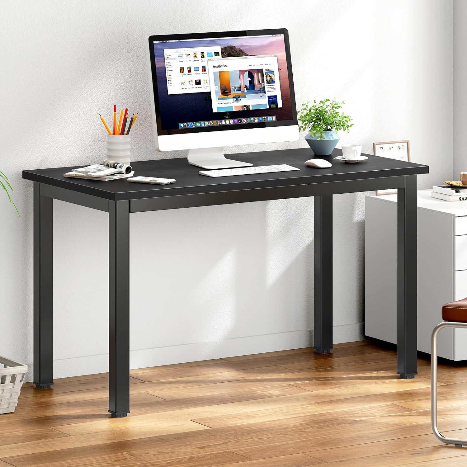 DlandHome 47 inches Medium Computer Desk for Bedroom, Retro
