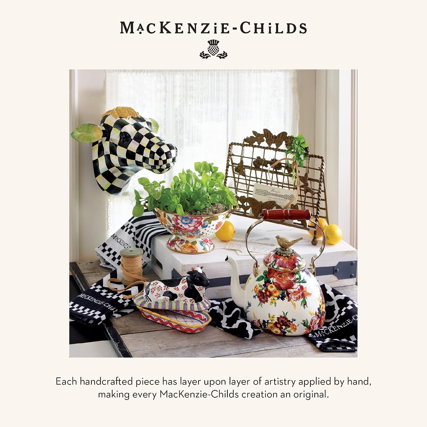 MACKENZIE-CHILDS Set of 3 Cotton Dish Towels, Decorative Kitchen Towels, Black-and-White Zig Zag
