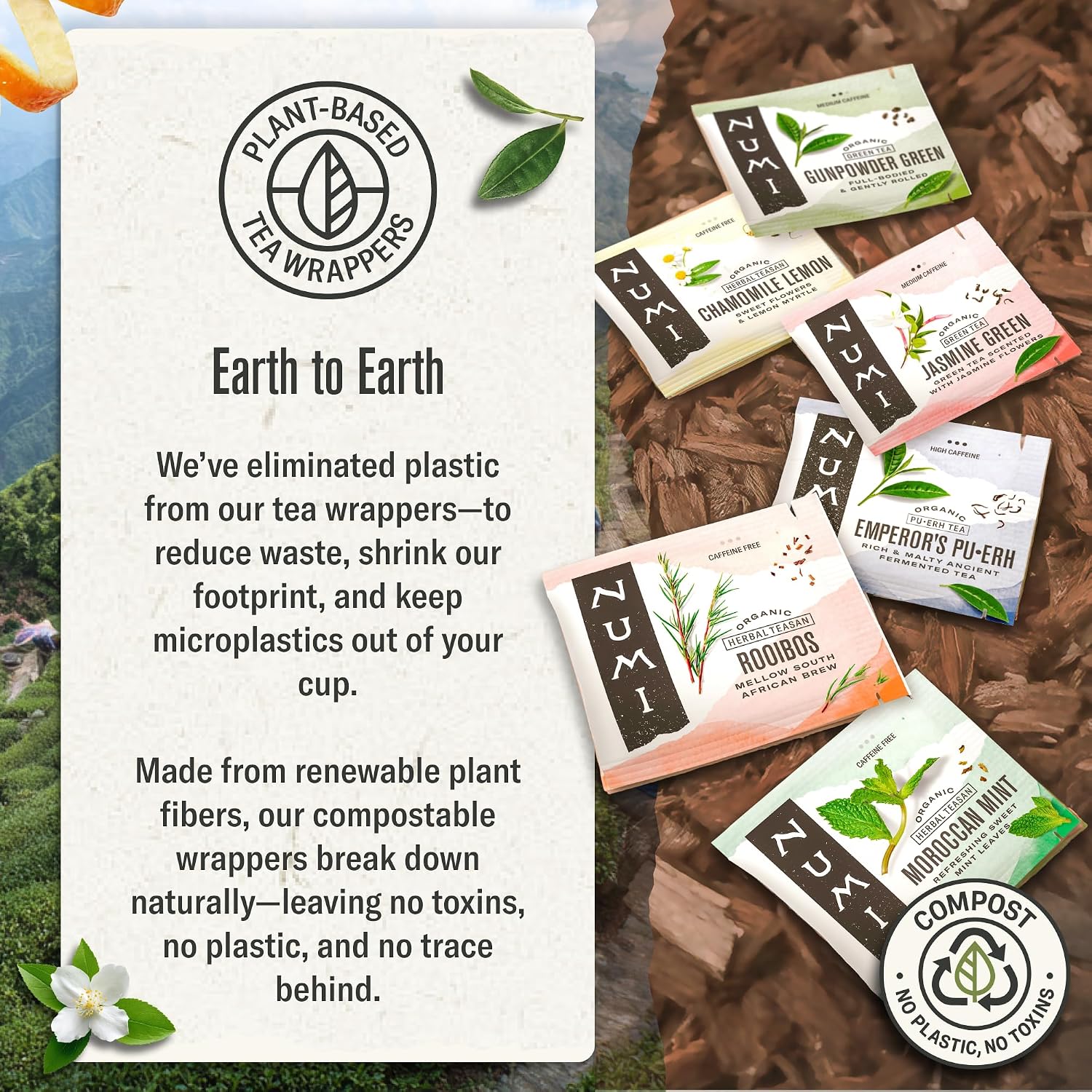 Numi Organic Gunpowder Green Tea – 54 Green Tea Bags – Bold, Smooth Flavor, Packed with Antioxidants, Naturally Energizing, Microplastic-Free Tea Bags