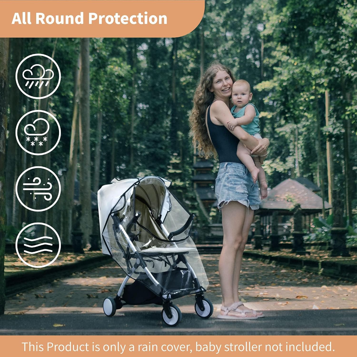 Bemece Stroller Rain Cover, Universal Stroller Accessory, Baby Travel Weather Shield, Windproof and Waterproof, Protect from Dust and Snow