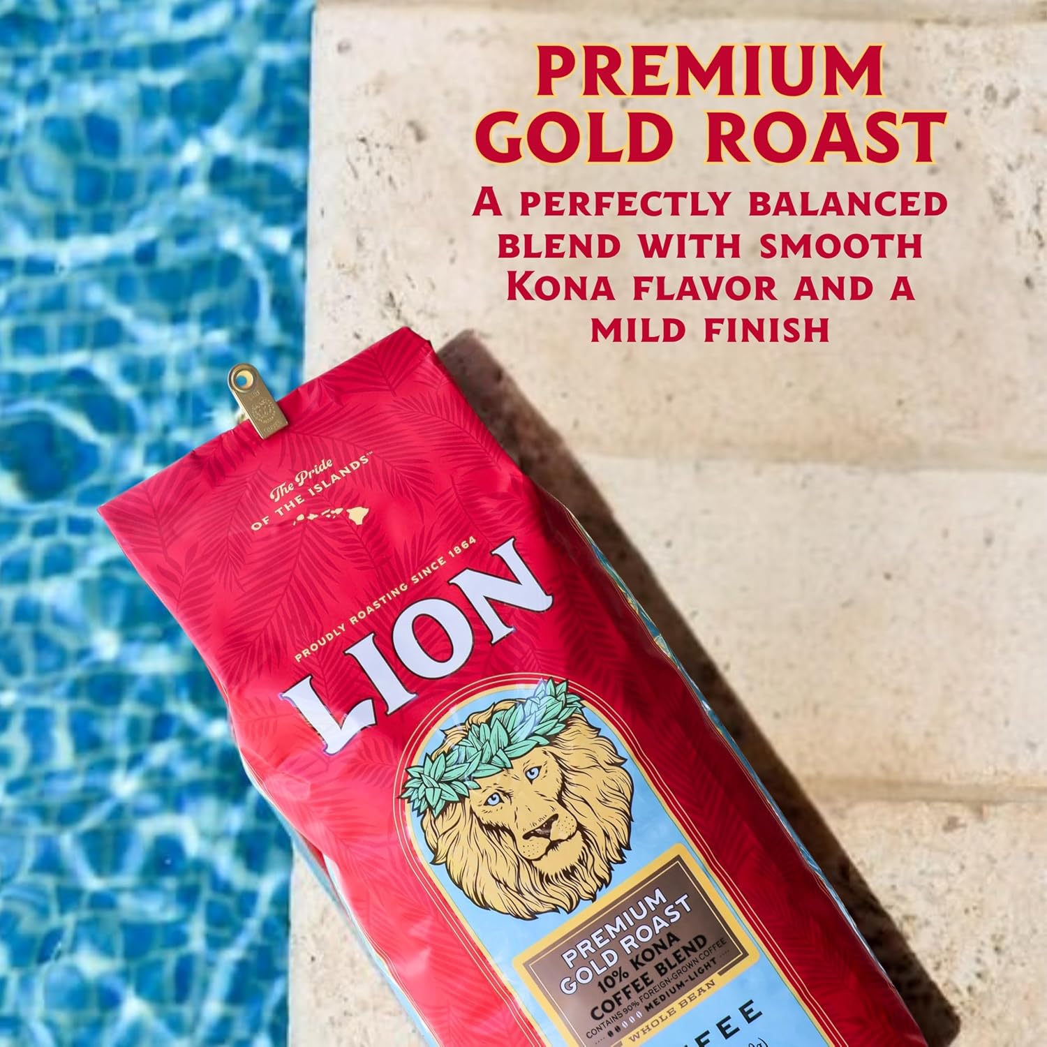 Lion Coffee 24K Gold Roast 100% Kona Ground Coffee, Medium-Light Roast, A Taste of Aloha - 7 Ounce Bag