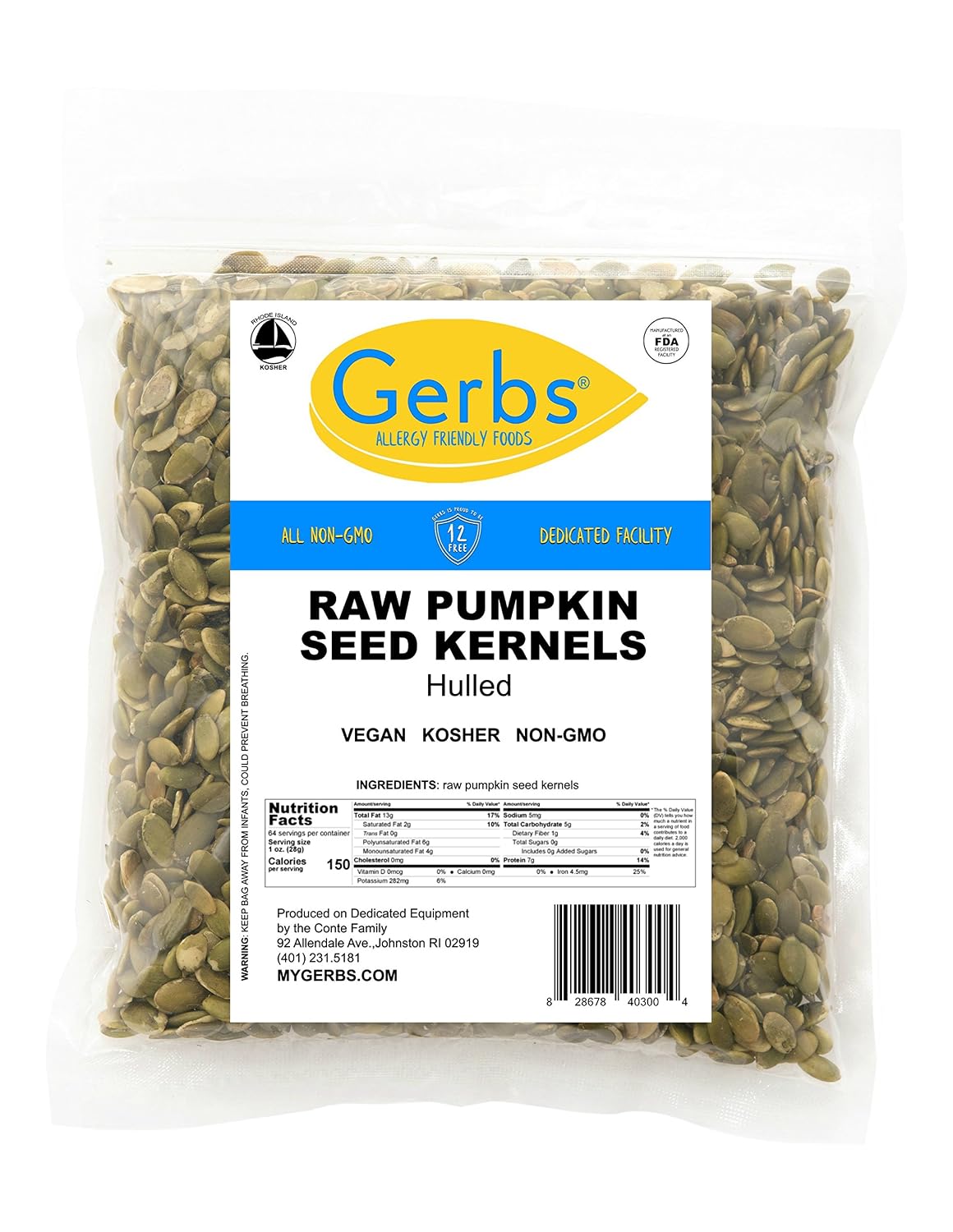 GERBS Raw Pumpkin Seed Kernels 4 LBS|Top 14 Allergy Free Food |Use in salads, yogurt, baking, oatmeal, trail mix|Grown in Canada
