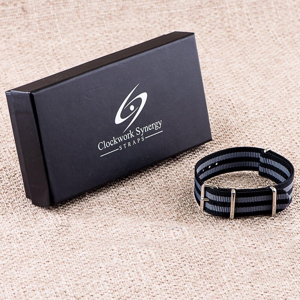 Clockwork Synergy® Classic Nylon Ballistic watch straps bands (24mm, Black/Grey)