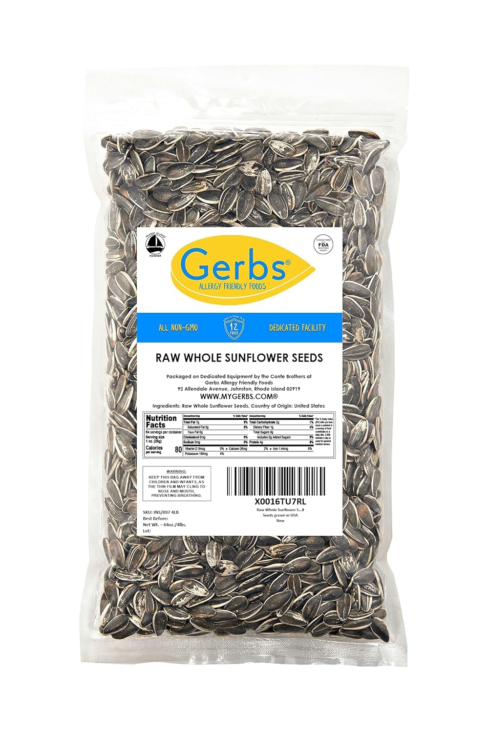 Lightly Sea Salted Sunflower Seed in Shell by Gerbs - 2 LBS - Top 11 Food Allergen Free & Non GMO - Premium Dry Roasted Seeds – COG USA | Small Batch, No Artificial Additives, Resealable Bag | Crack-and-Eat Crunchy Snack | Top 14 Allergen-Free