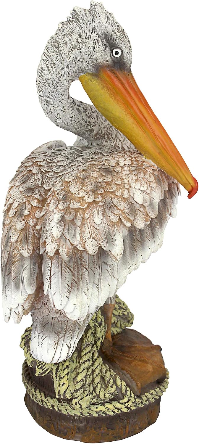 Design Toscano Coastal Decor Ocean's Perch Pelicans Garden Bird Statue, 9 Inch Wide, 24 Inch Tall, Cast Stone Resin, Full Color Finish