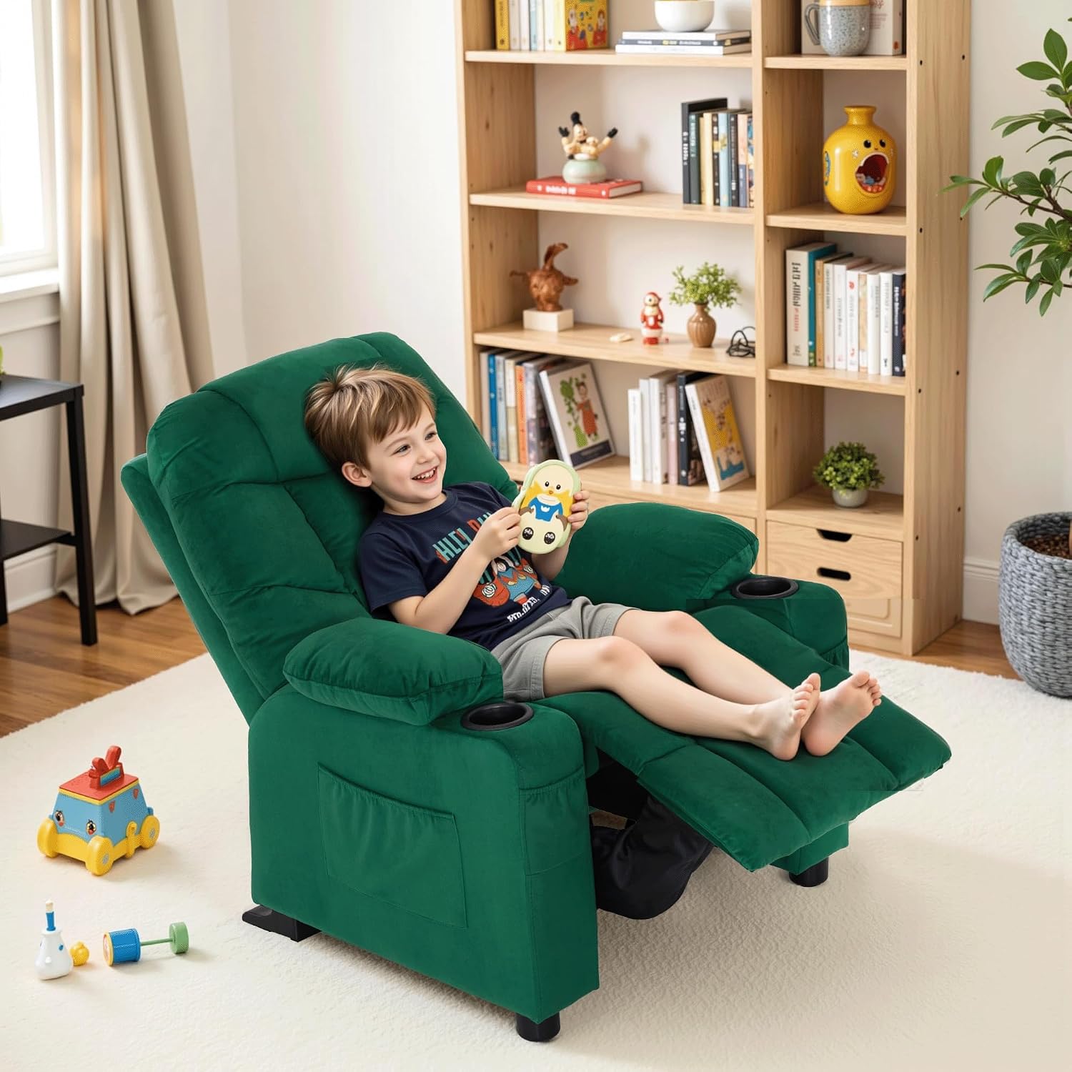 MCombo Big Kids Recliner for Ages 3+, Toddlers Recliner 7355 Velvet, Blue