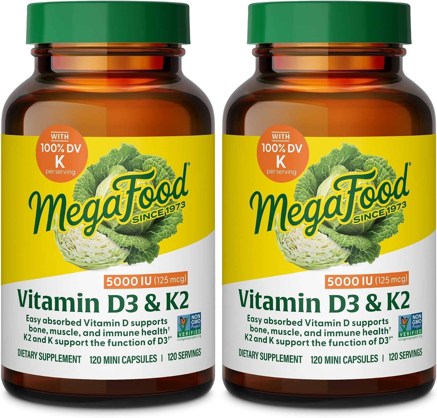 MegaFood Vitamin D3 & K2 5000 IU (125 mcg), 60 Mini Capsules