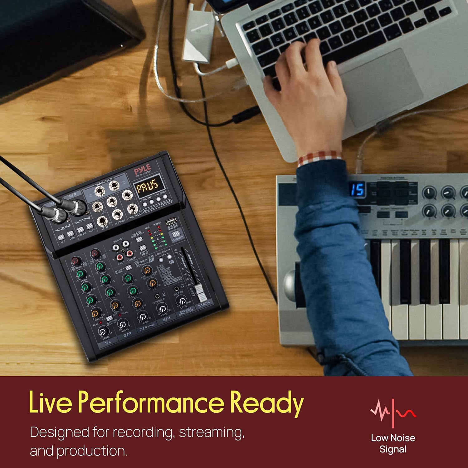 Pyle Professional Wireless DJ Audio Mixer - 4 Channel Bluetooth Controller Sound Mixer, USB Audio Interface
