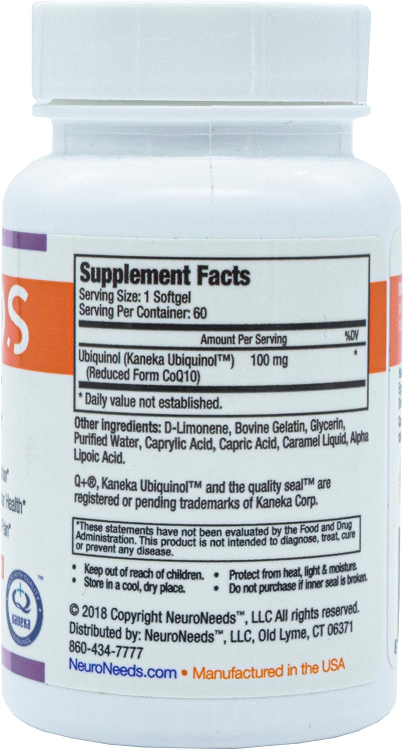 QNeeds® coqh-cf Ubiquinol 100 mg COQ10 Clinically Proven Enhanced Delivery for Maximum Absorption, Enhanced Mitochondrial Support