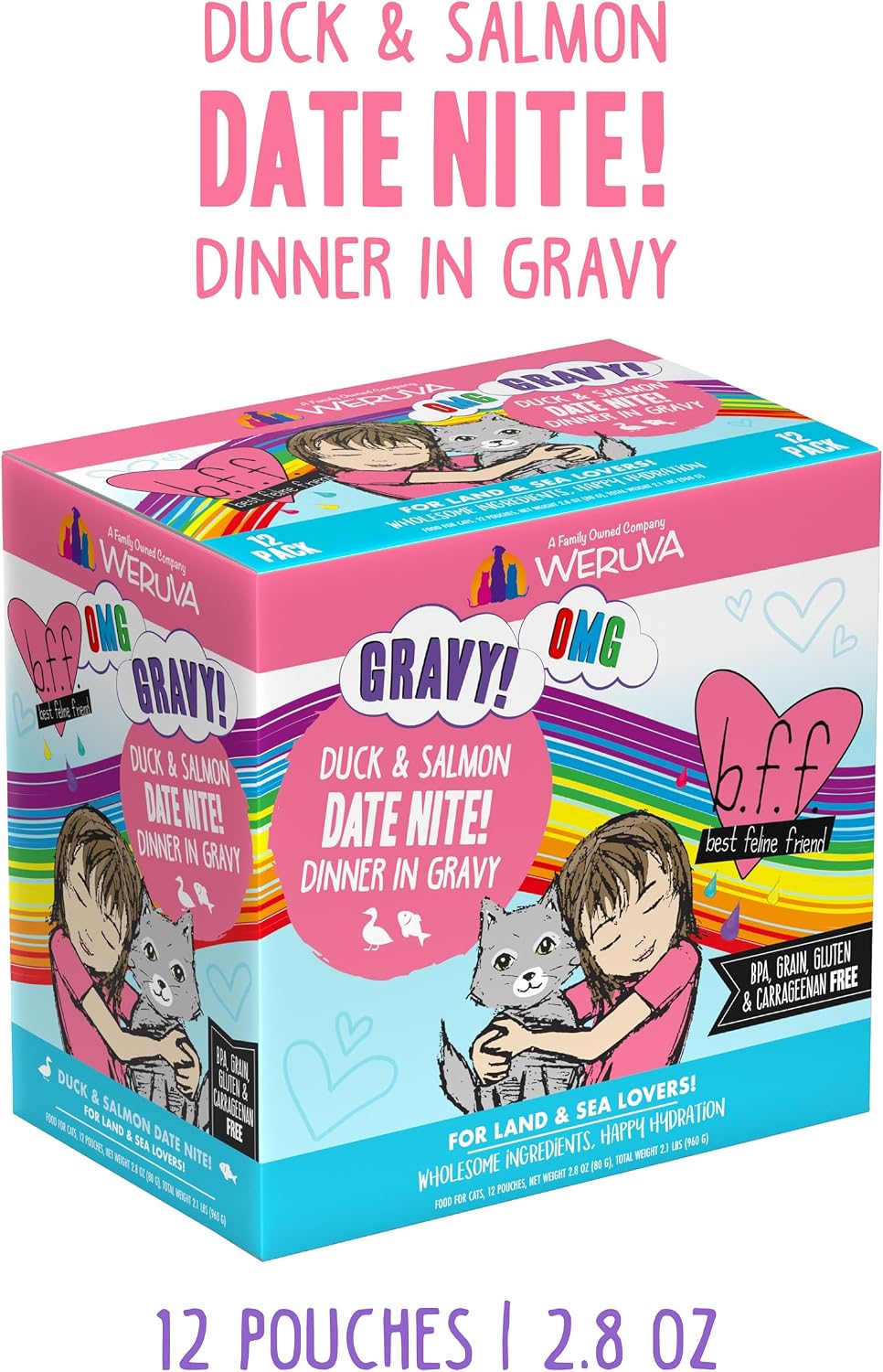 Weruva B.F.F. OMG - Best Feline Friend Oh My Gravy!, Tuna & Salmon Sweet Cheeks with Tuna & Salmon in Gravy Cat Food, 3oz Pouch (Pack of 12)