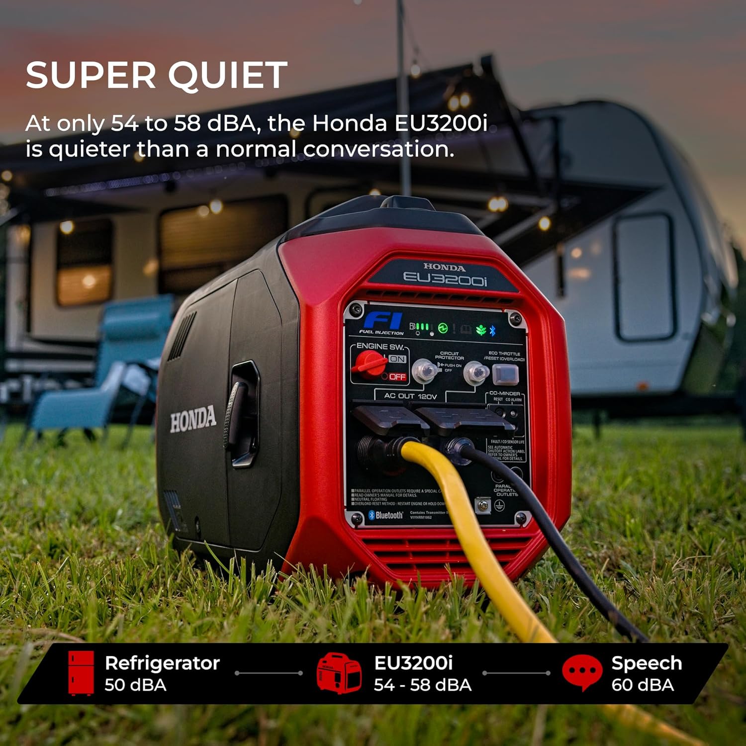 Honda EU3200i 3200 Watt Inverter Generator, Super Quiet 120V Gas Powered Portable Generator for Camping, RV or Home Backup Power Supply