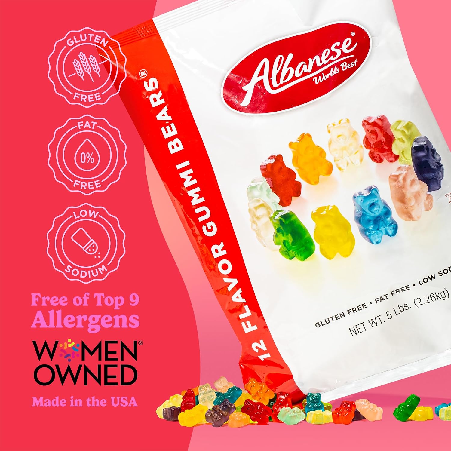 Albanese World's Best 12 Flavor Gummi Bears | 5lbs of Fruit Bulk Candy | Soft and Chewy Gummies, Gluten Free, Fat Free | Cherry, Blue Raspberry, Mango and More | Great Snack for Travel and Kids