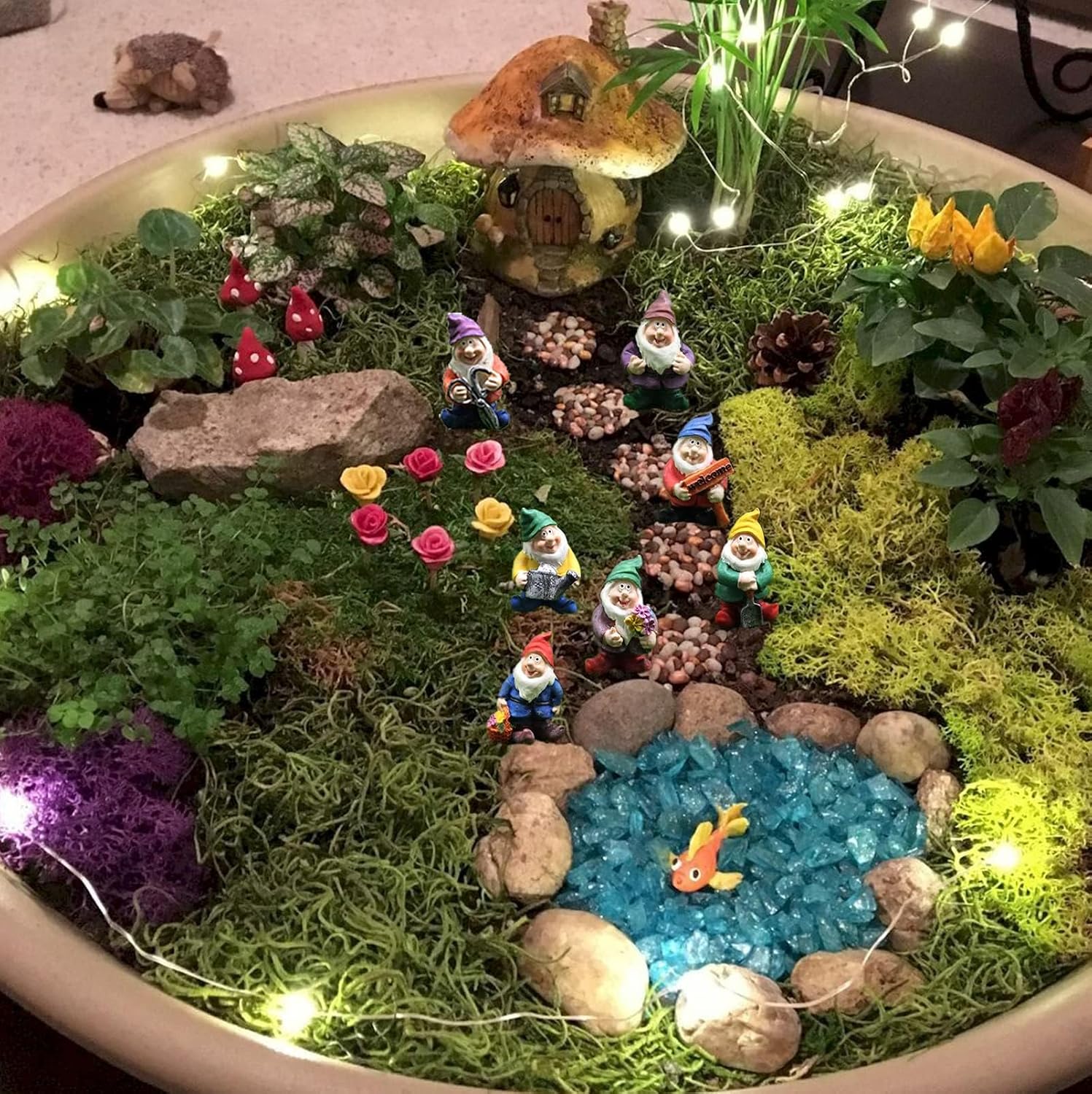 Fairy Garden Accessories Mini Gnome Resin Figurines Set 7Pcs