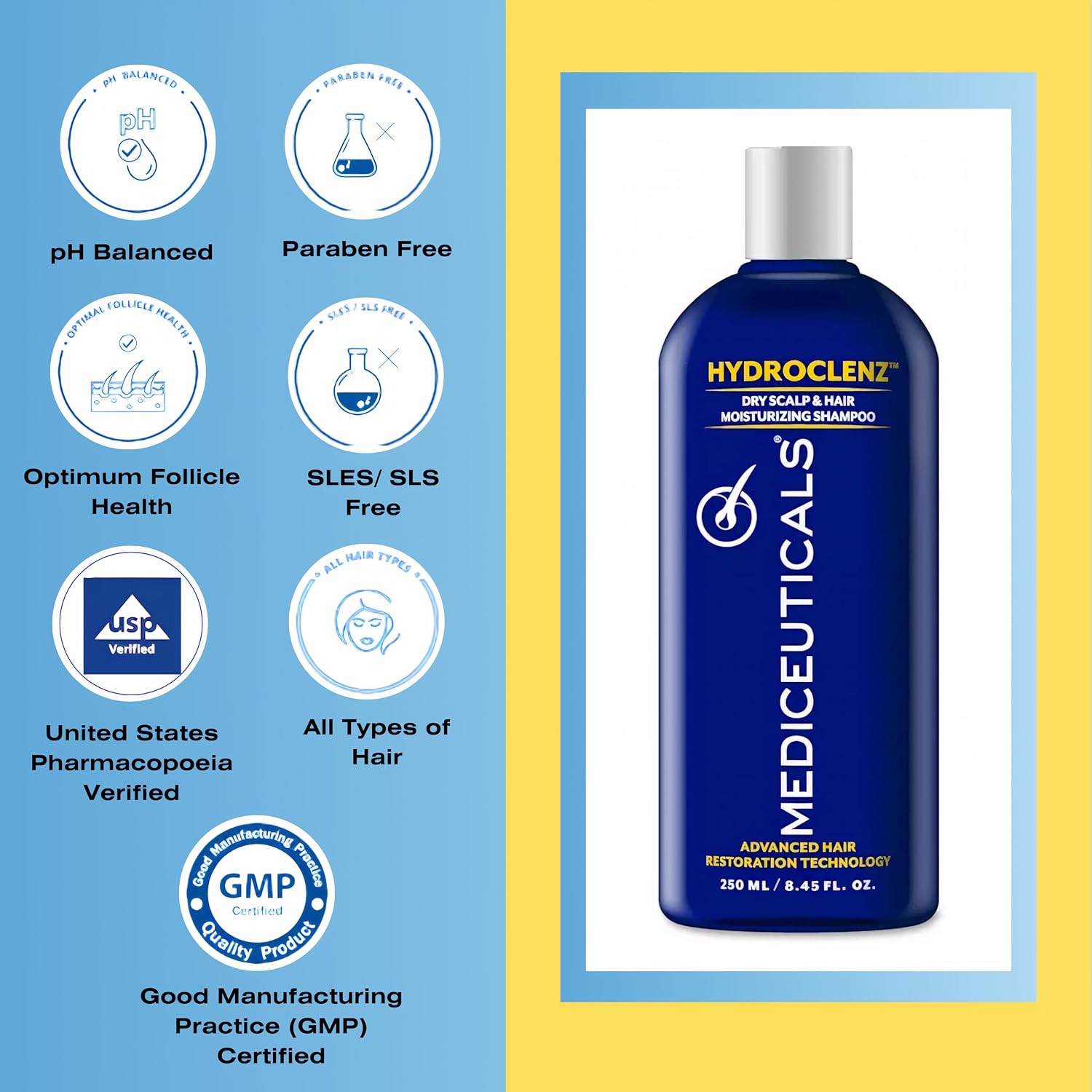 Mediceuticals Hydroclenz Moisturizing Dry Scalp & Hair Shampoo - 8.45 oz / 250 ml