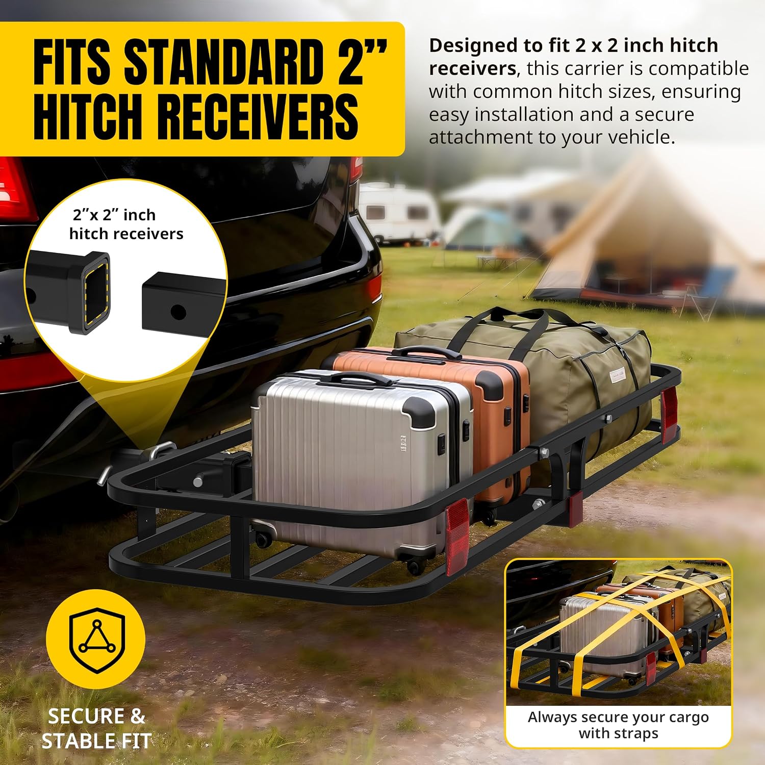 MaxxHaul 70107 53" x 19-1/2" Hitch Cargo Carrier - Trailer Mount Steel With High Side Rails For RV's, Trucks, SUV's, Vans