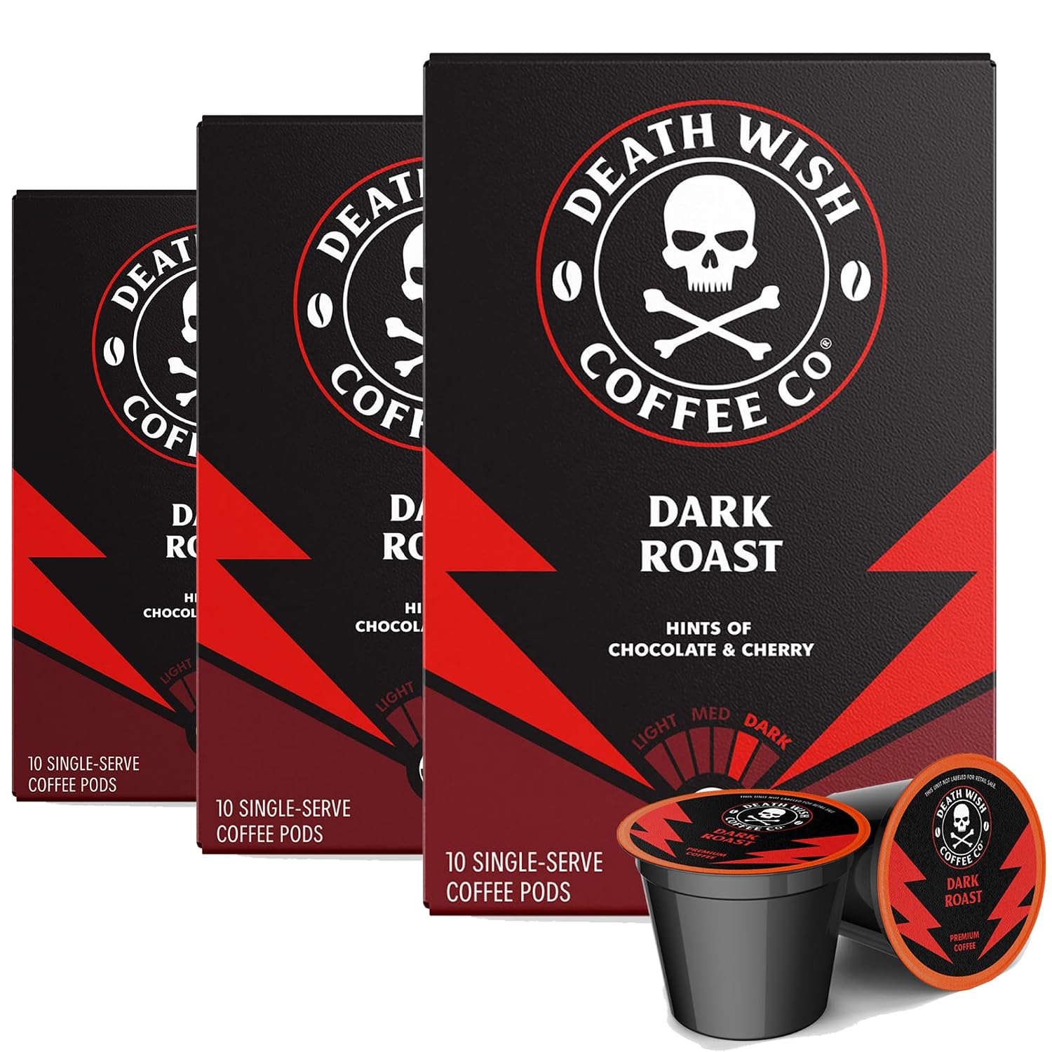 Death Wish Coffee Dark Roast Single Serve Coffee Pods, Organic, 50 Count | Fair Trade Arabica & Robusta, Baker's Chocolate & Cherry Notes, Low Acidity, Heavy Smooth Body, Bold & Intense