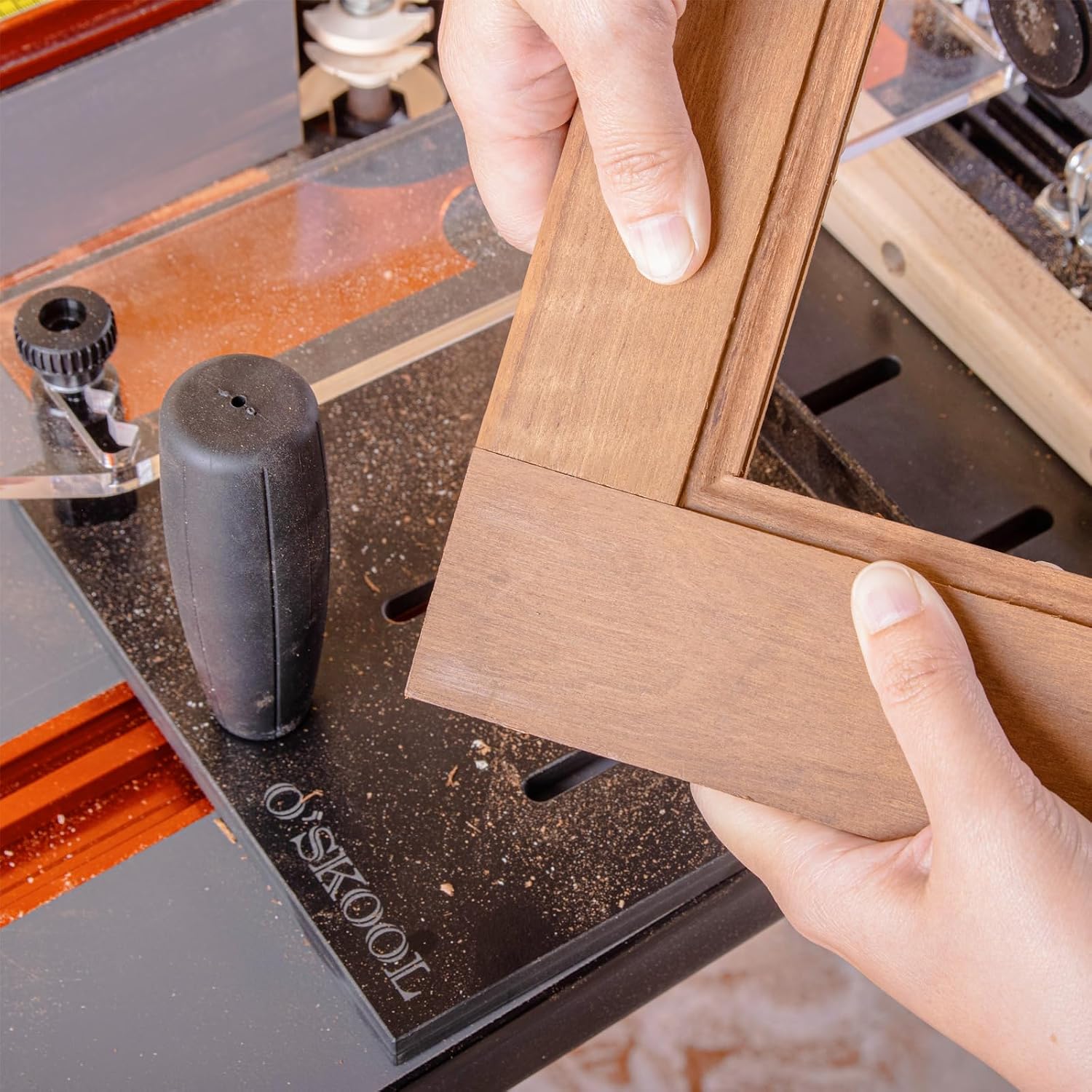 O'SKOOL Rail Coping Sled Router Table Jig, Fits 5-1/2" x 1-5/8"Stock | Phenolic Base, Toggle Clamp, Sacrificial Fence, Square End-Grain Cuts