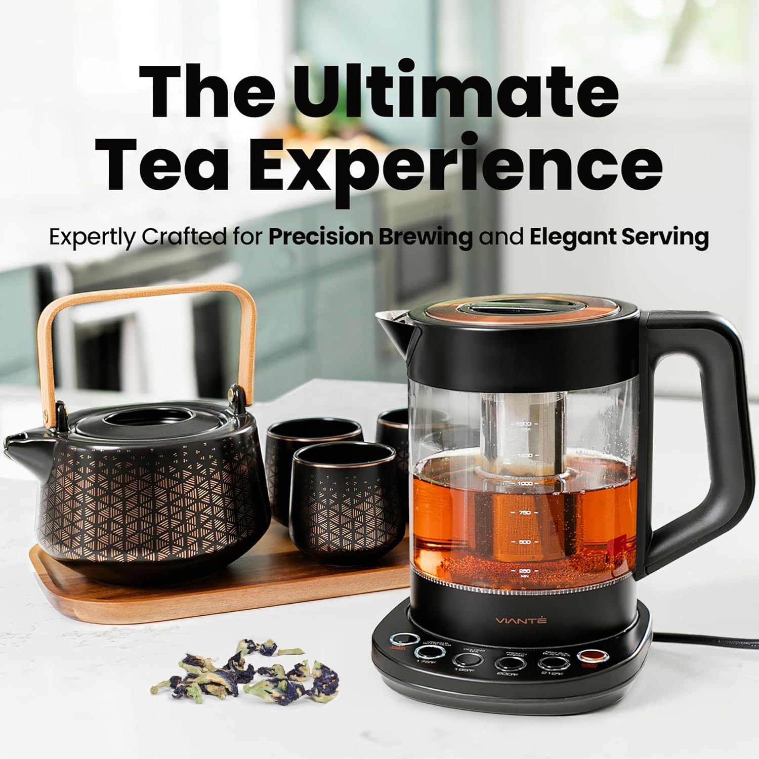 Viante Alba Electric Tea Kettle With Infuser, No Plastic, 1.5L