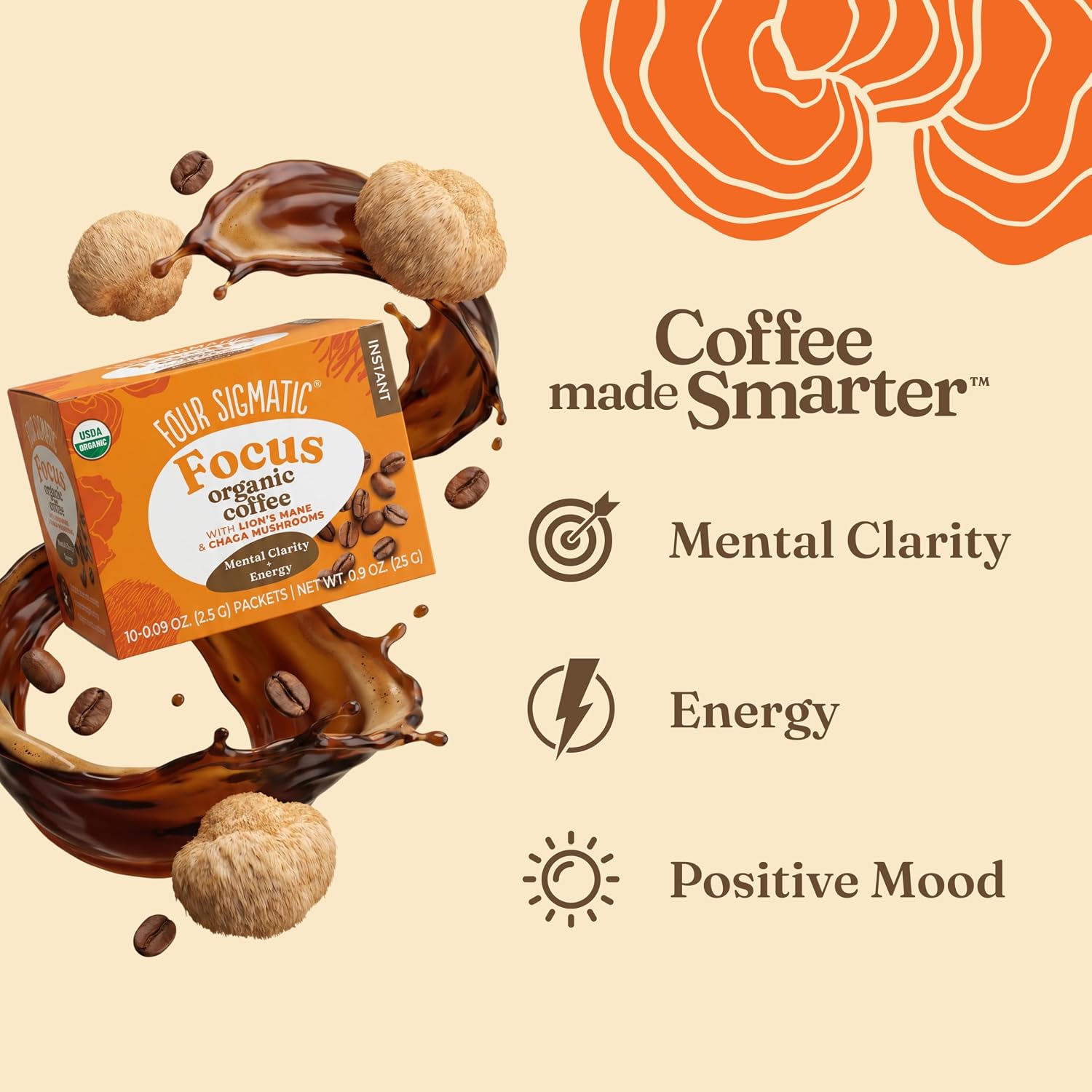 Four Sigmatic Mushroom Mix Coffee Lion's Mane | Focus | Pack of 3 (30 Packets Total)