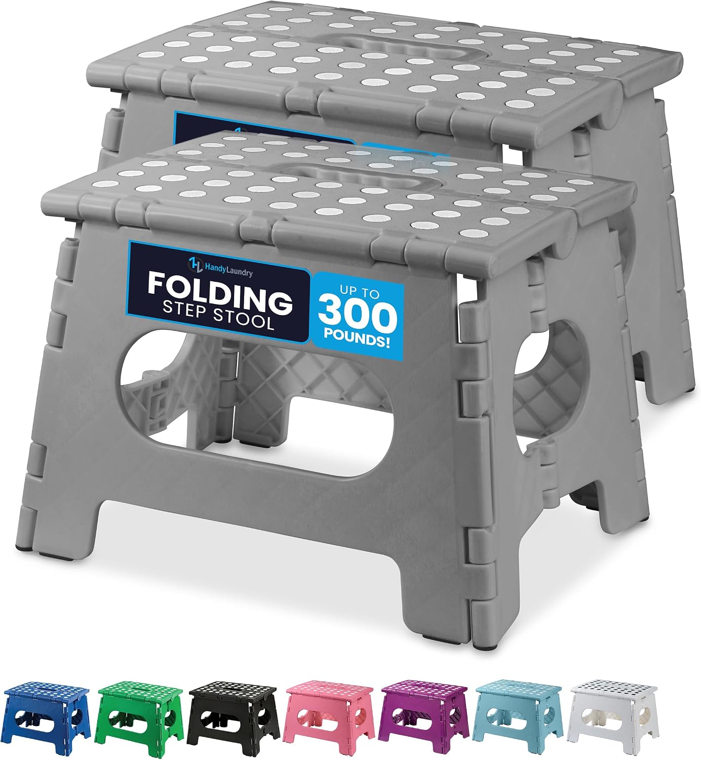 Handy Laundry Folding Step Stool 9 Inch, Black, Non-Slip Holds 300 lbs | 9 Inch, Black, Foldable Collapsible Step Stool, Non-Slip, Holds 300 lbs, Kitchen Bathroom Bedroom, Adults