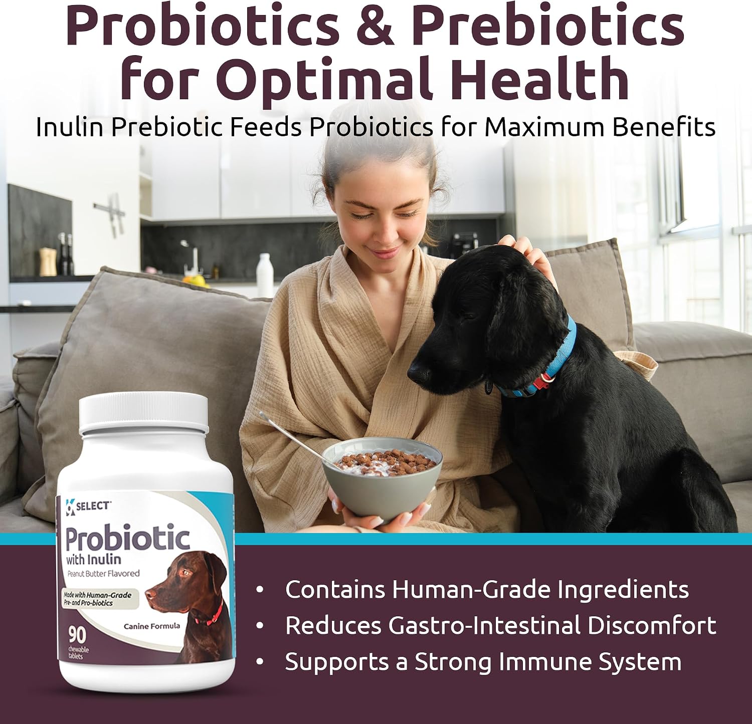 K9 Select Pet Probiotics for Dogs with Inulin – Dog probiotics for Digestive Health & Gut Support with Digestive Enzymes for Dogs
